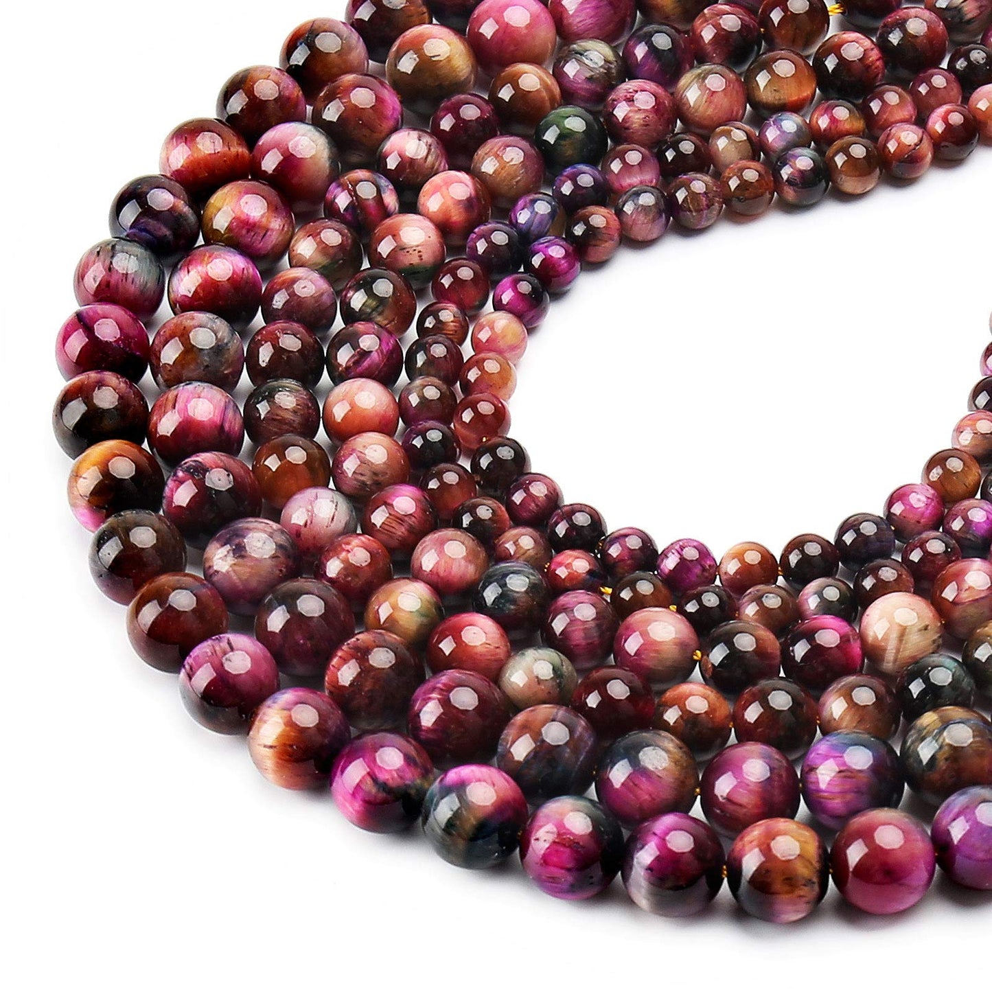 Natural Multi-Color Tiger Eye Beads, Grade AAA Gemstone Round Loose Beads 10MM 40PCs Bulk Lot Options, Semi Precious Stone Beads for Jewelry Making