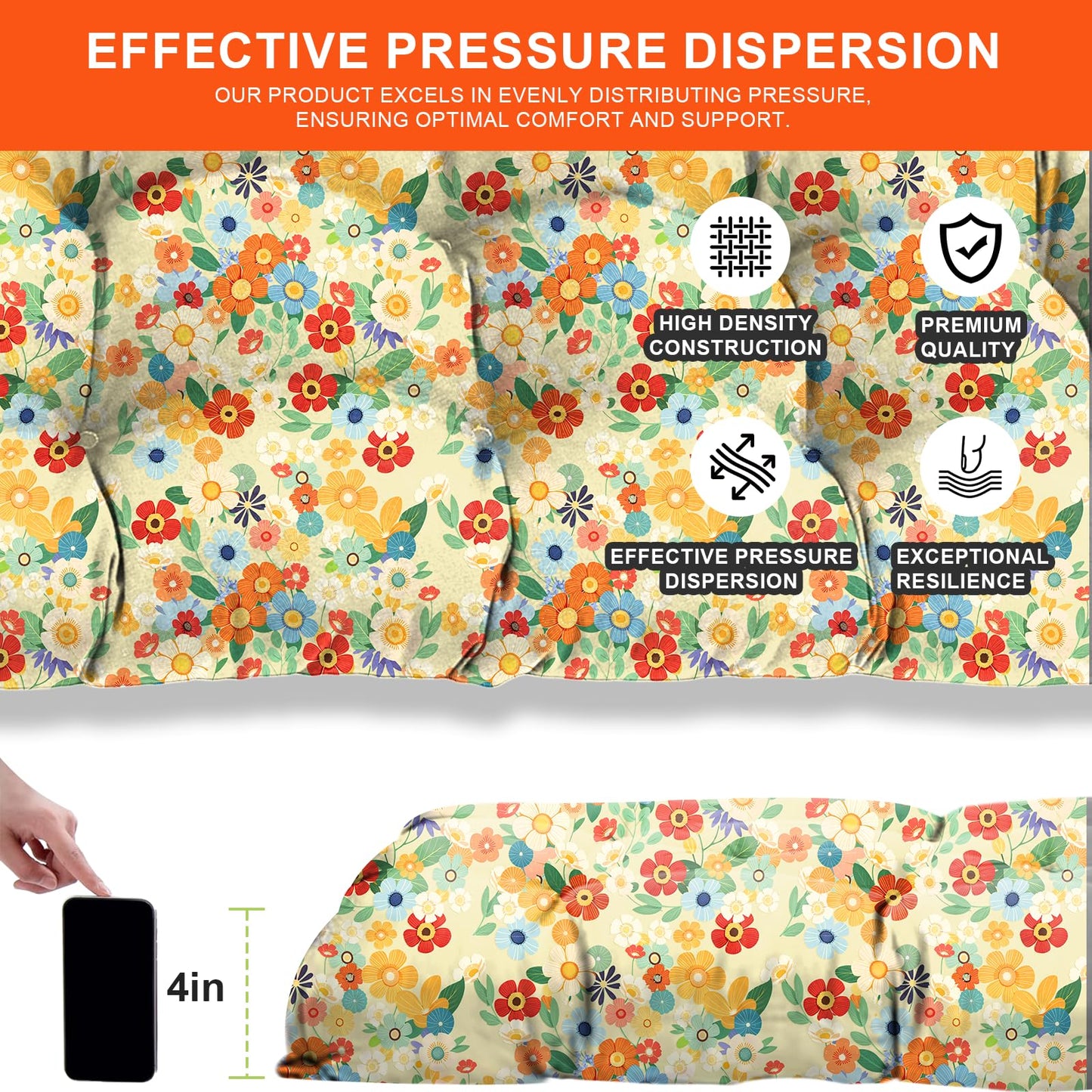 lihtsofty Outdoor Bench Cushions, Garden Waterproof Bench Cushion, Bench Cushions Patio Loveseat,Tufted Chair Pad 41×20 in Replacement Seat Pad Cushion (Daisy, 41x20Inch)