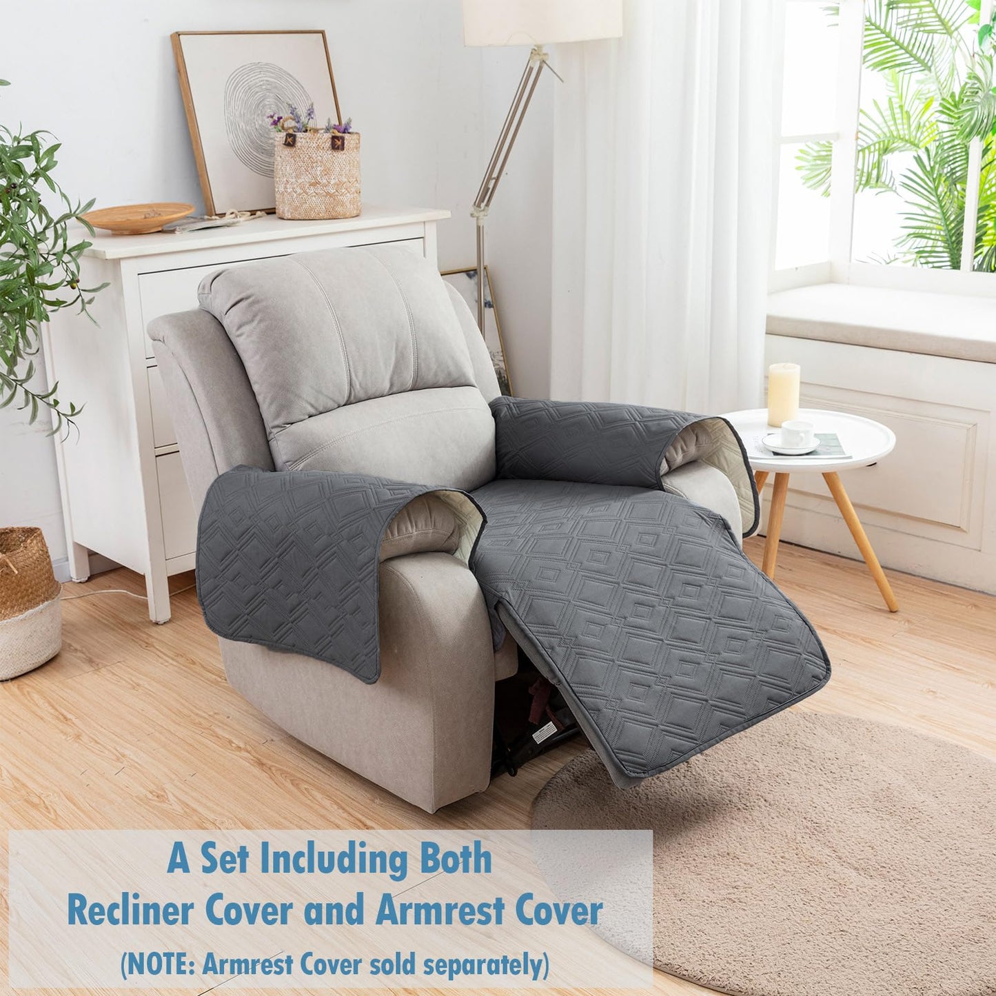 Genina 100% Waterproof Recliner Chair Covers, Anti-Slip Recliner Cover Dog Couch Cover Furniture Protector, Reclining Sofa Slipcover for Pets Dogs, 1 Piece (Dark Gray, Recliner)