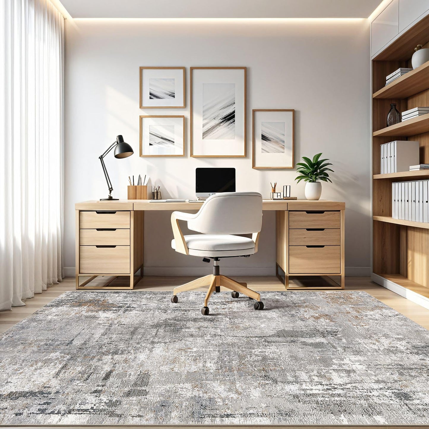 LOONGRUG 9x12 Area Rug Living Room: Washable Large Abstract Soft Stain Resistant Indoor Floor Rugs Non Slip Accent Carpet for Bedroom Nursery Playroom Office Dining Room Dorm Home House- Gray Rust