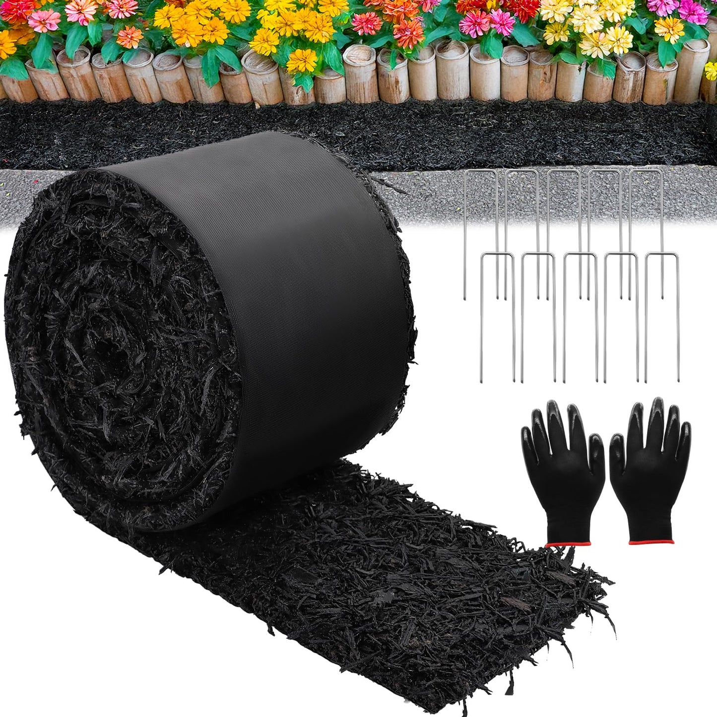 1 Pcs 10 Ft Long Rubber Mulch for Landscaping Garden Mulch Black Roll Rubber Mulch Mat Recycled Natural-Looking Edging Border Cuttable Reduced Weed Growth Bed Liner for Garden 2026