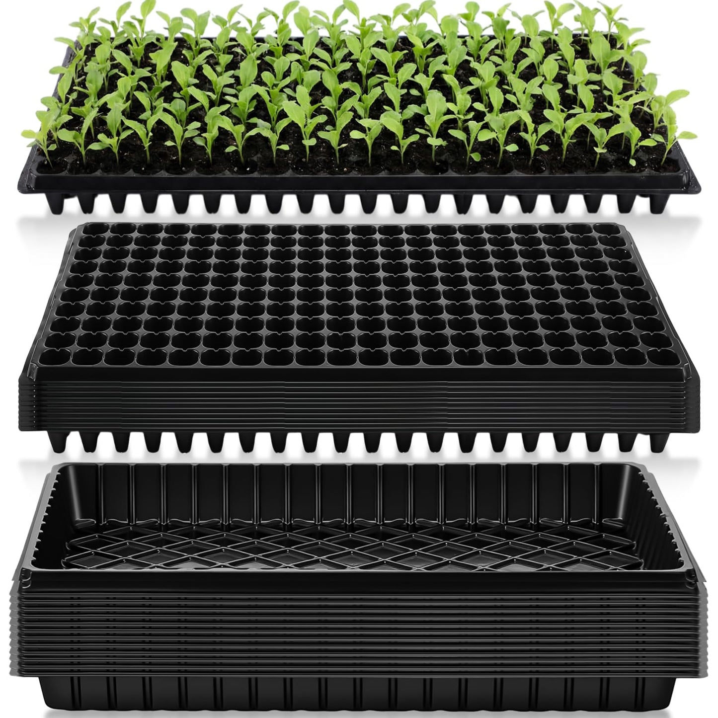 Vesici 20 Pack Seed Starter Trays, 200 Cell Seedling Trays with 1020 Flat Tray, Deep Plug Nursery Plant Pots for Germination, Water Collection, Indoor Outdoor Seed Starting & Transplanting