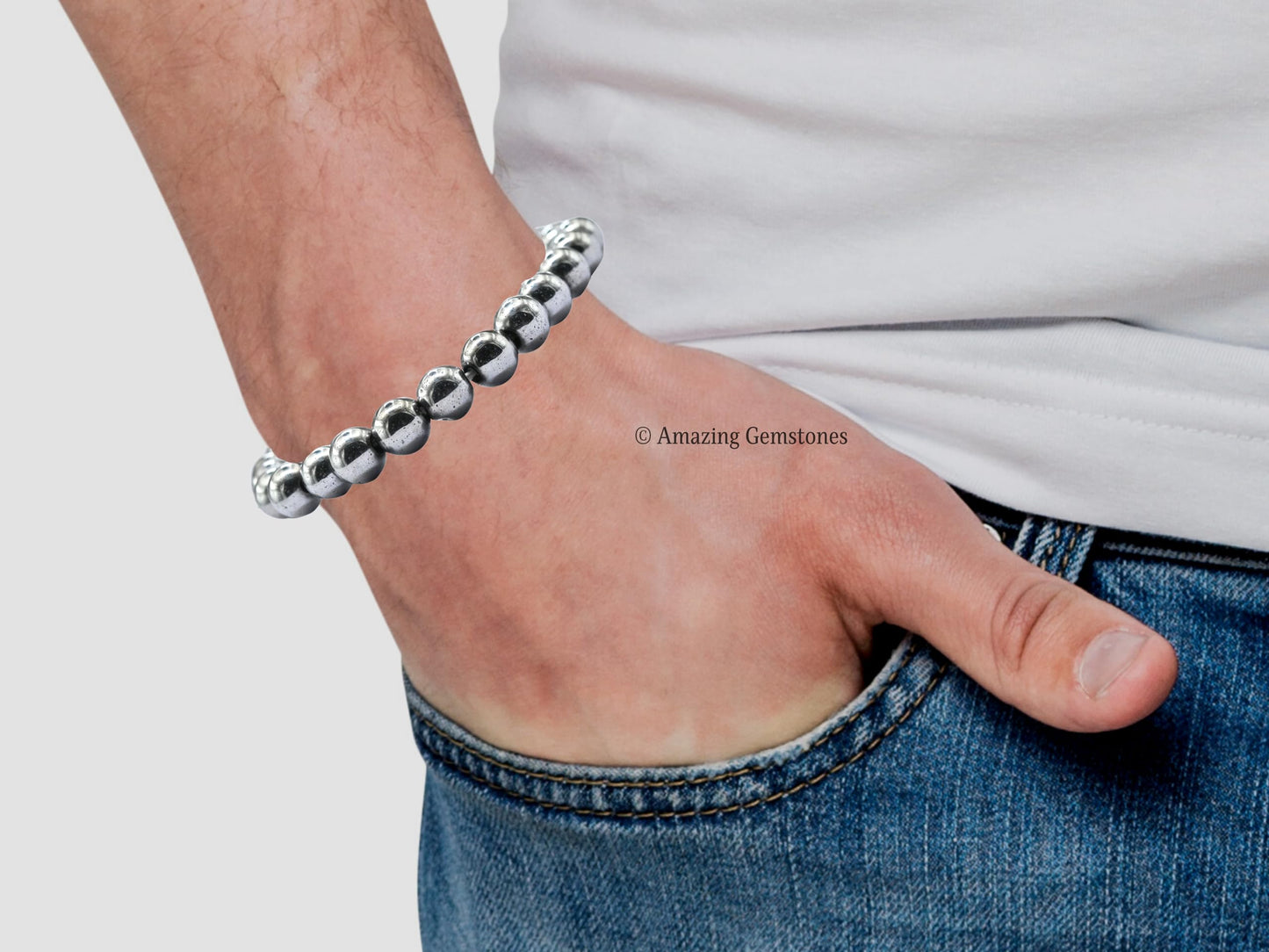 Amazing Gemstone Crystal Bracelet for Women Men's Gifts - Protection Healing Crystal Bracelet - 8mm Gemstone Beaded Stretchable Bracelet Pulseras Para Hombres Mujer Stocking Stuffers Mothers Day Gift (Silver Hematite)