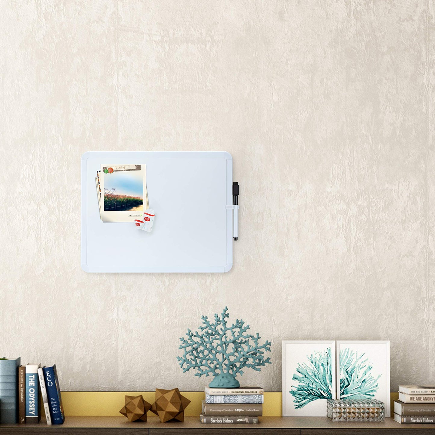 Mr. Pen- Dry Erase Board, 14” x 11” with a Black Dry Erase Marker, White Frame, Small Mini White Board for Students, Fridge, Wall, Locker, Includes Double Sided Tapes