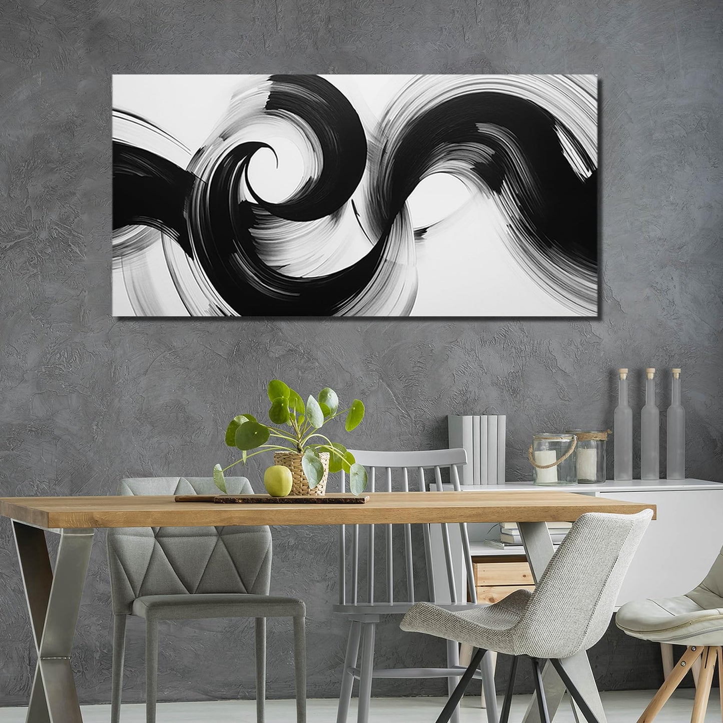 JuhaiArt White Poster Wall Art Black Art Wall Decorations Abstract Picture Artwork for Living Room Bedroom Office Large Modern Prints 29" x 59"