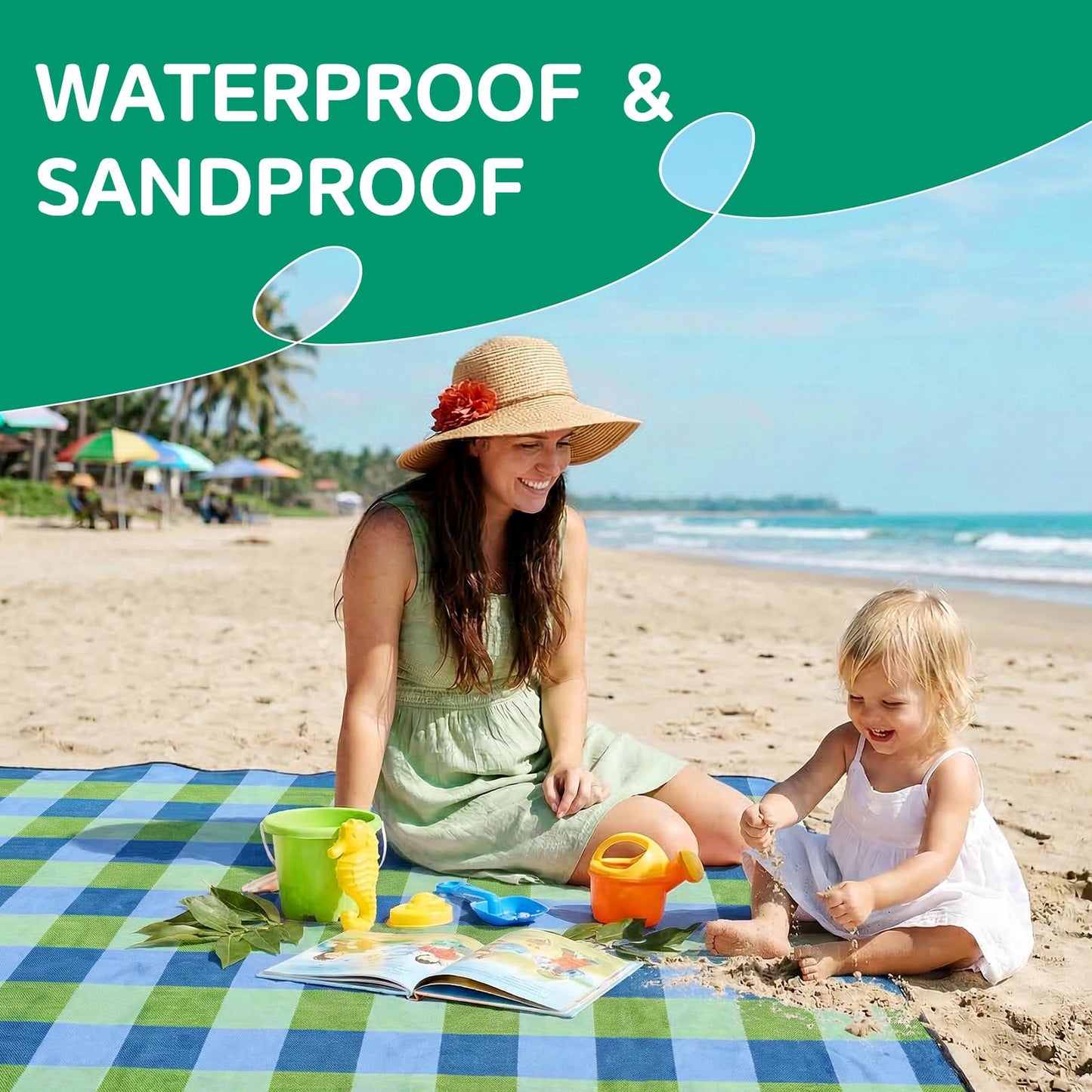 RYCHIC Waterproof Picnic Blanket Beach Outdoor Camping Mat Extra Large Foldable Cute Big Travel Essential Accessories Gift Park Patio Lawn Garden Grass Ground Play Music Festival Concert Must Have