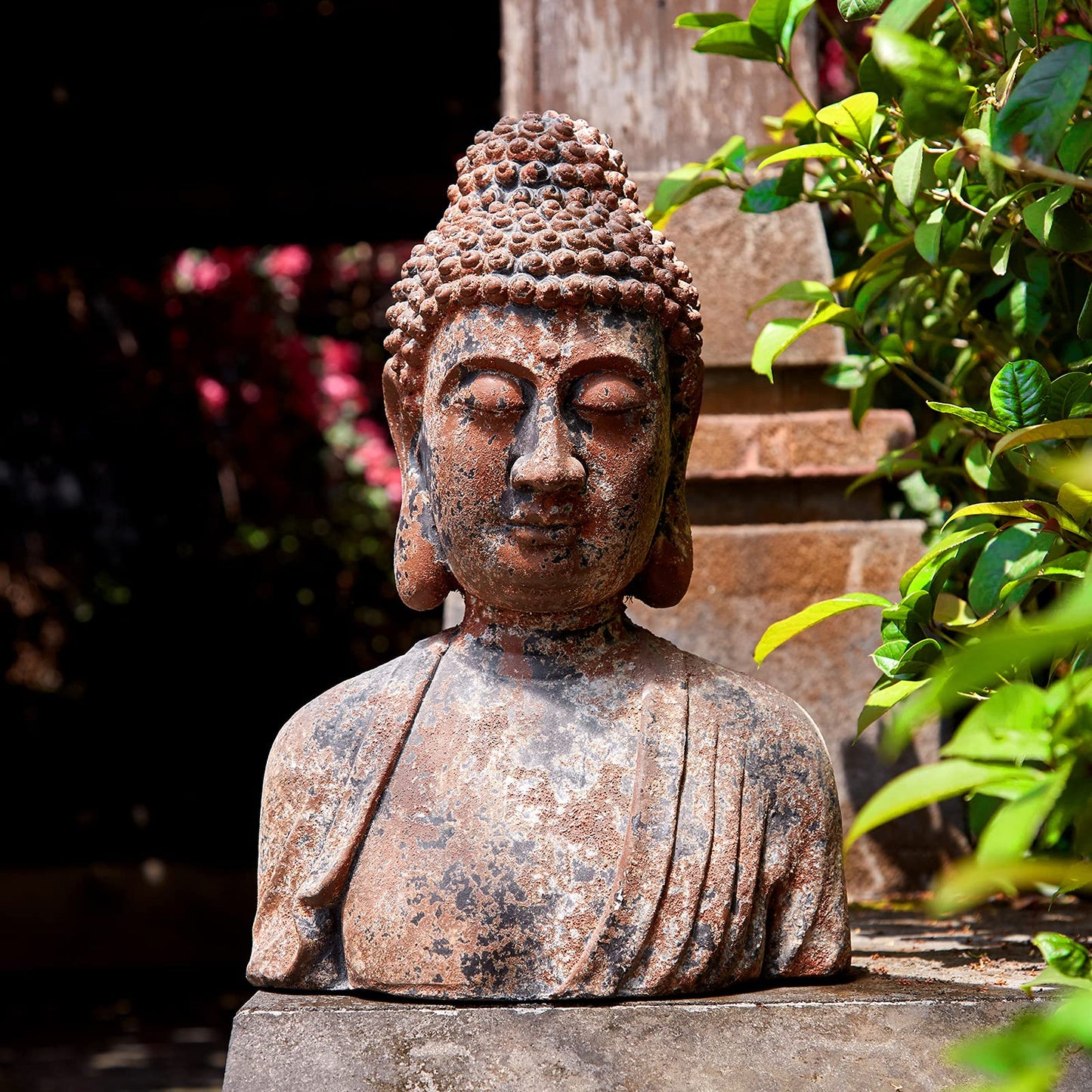 Buddha Statue for Home, Meditating Buddha Bust Statues, Rustic Spiritual Buddha Head Statue, Naturel Antique Bronze Rust Finish, 16.2" H Magnesia (Magnesia)