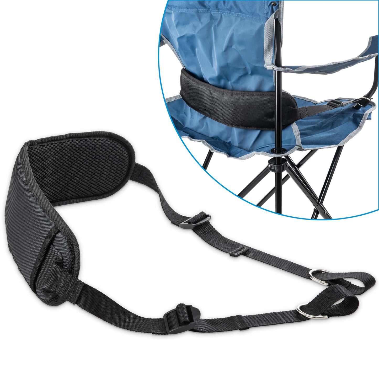 Lumbar Support Belt for Camping Chair – Adjustable Back Support Strap for Outdoor Folding Chairs – Ergonomic Lower Backrest Chair Accessory