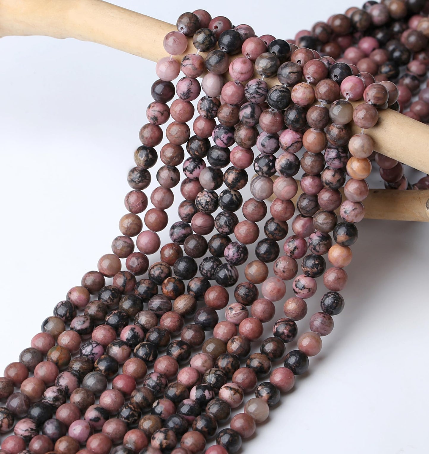 NUKAYAI Natural Black Line Rhodolite Stone Beads 100Pcs 8mm Crystal Beads Loose DIY Round Stone Bead for Bracelet Necklace Earrings Making