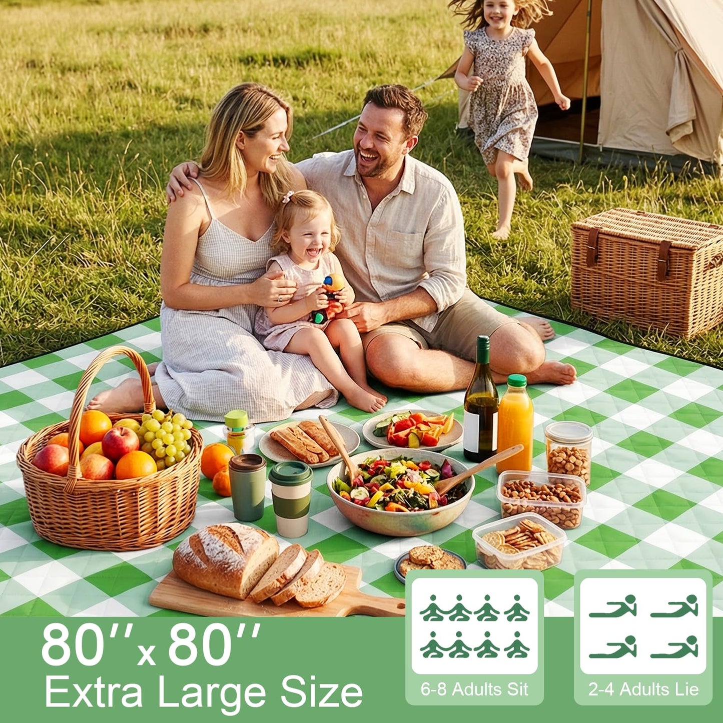 JACTUM 2 in 1 Tote Picnic Blanket Waterproof Outdoor Camping Mat,Large Capacity Beach Blanket 80''x80'' 7 Layers Easy to Foldable and Carry.