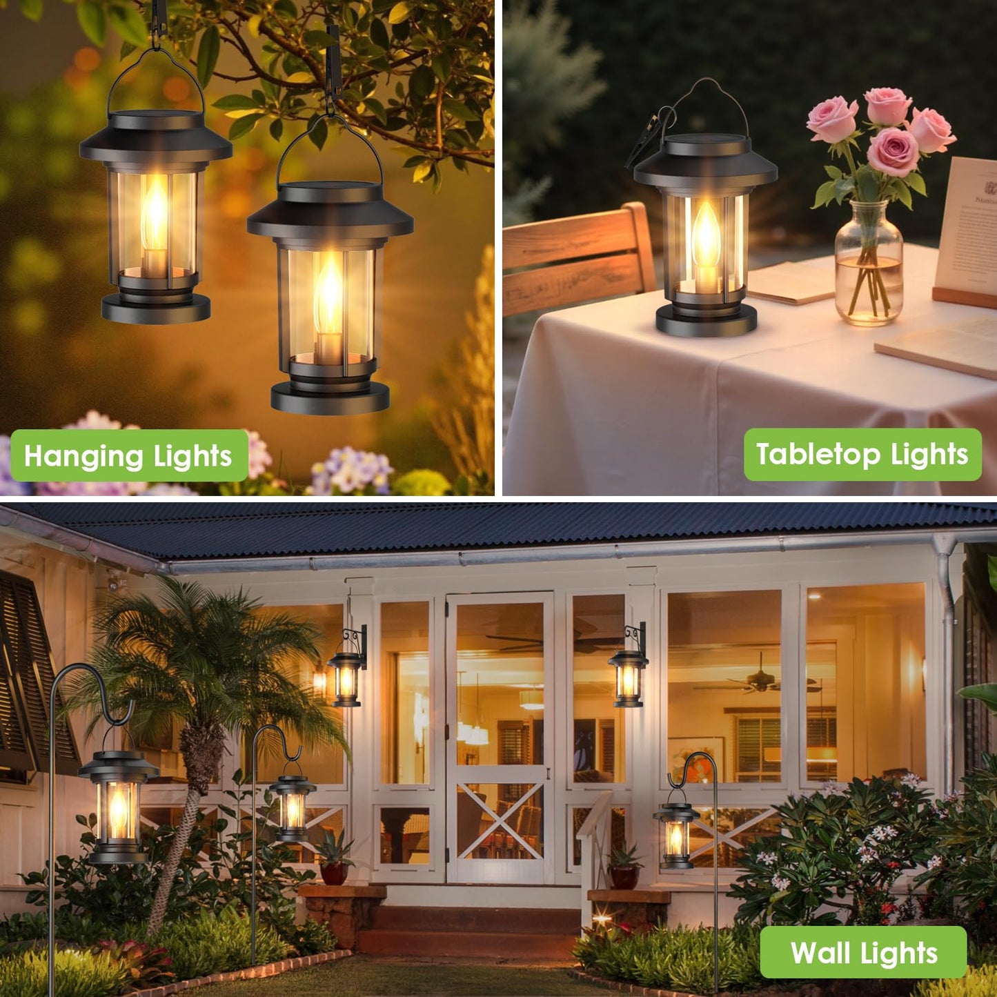 Greluna Solar Lantern Outdoor, Waterproof Candle Style Bulb Solar Hanging Lights, Auto On/Off Decorative Outside Garden Lights for Patio Yard Porch Pool Camping Tabletop Decor