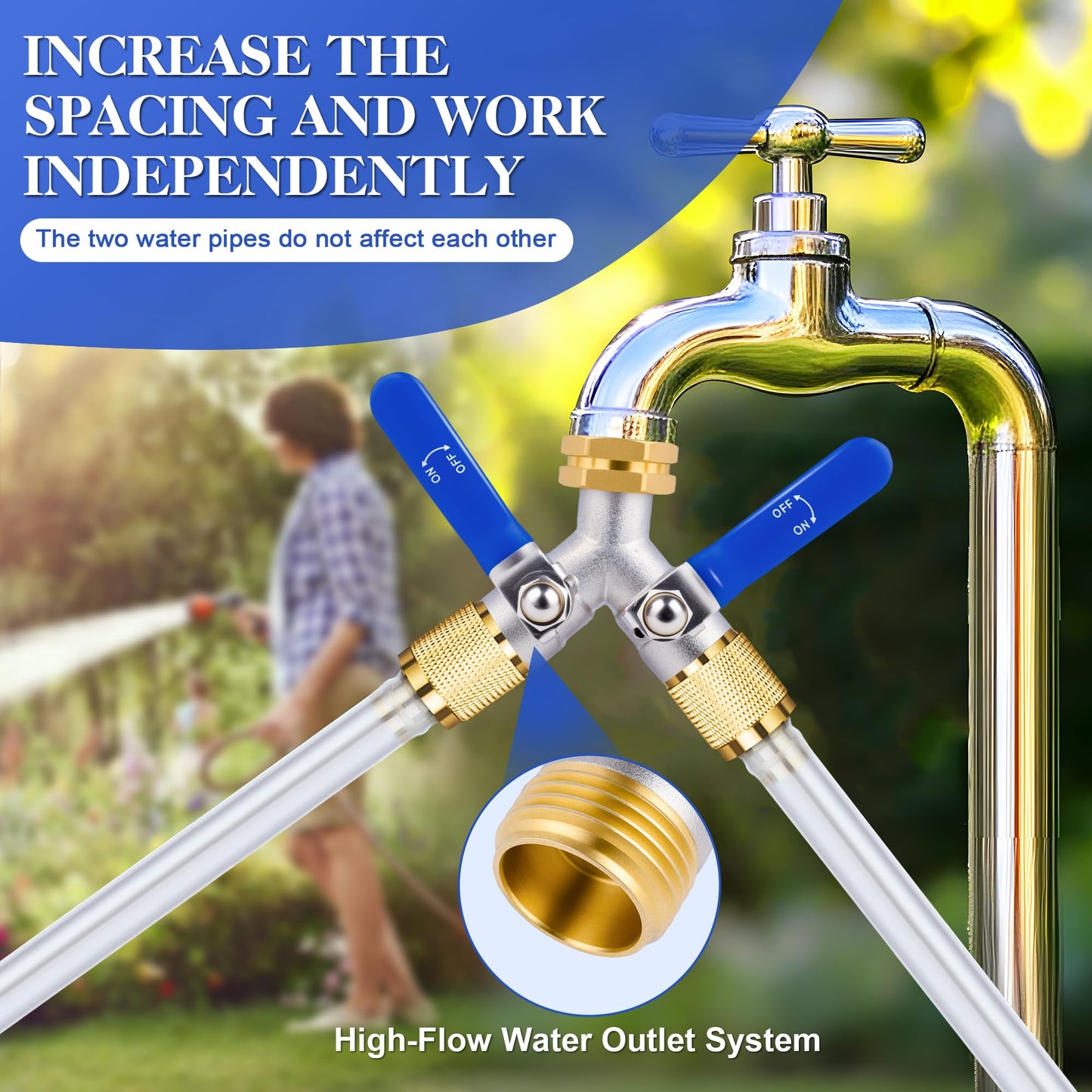 EJW Hose Splitter 2 Way, Garden Hose Splitters, Heavy Duty Faucet Splitter,Rv Brass Water Hose Y Splitter, Double Hose Connector, Spigot Splitter, Two Way Hose Manifold Valve 3/4 Inch GHT Thread.