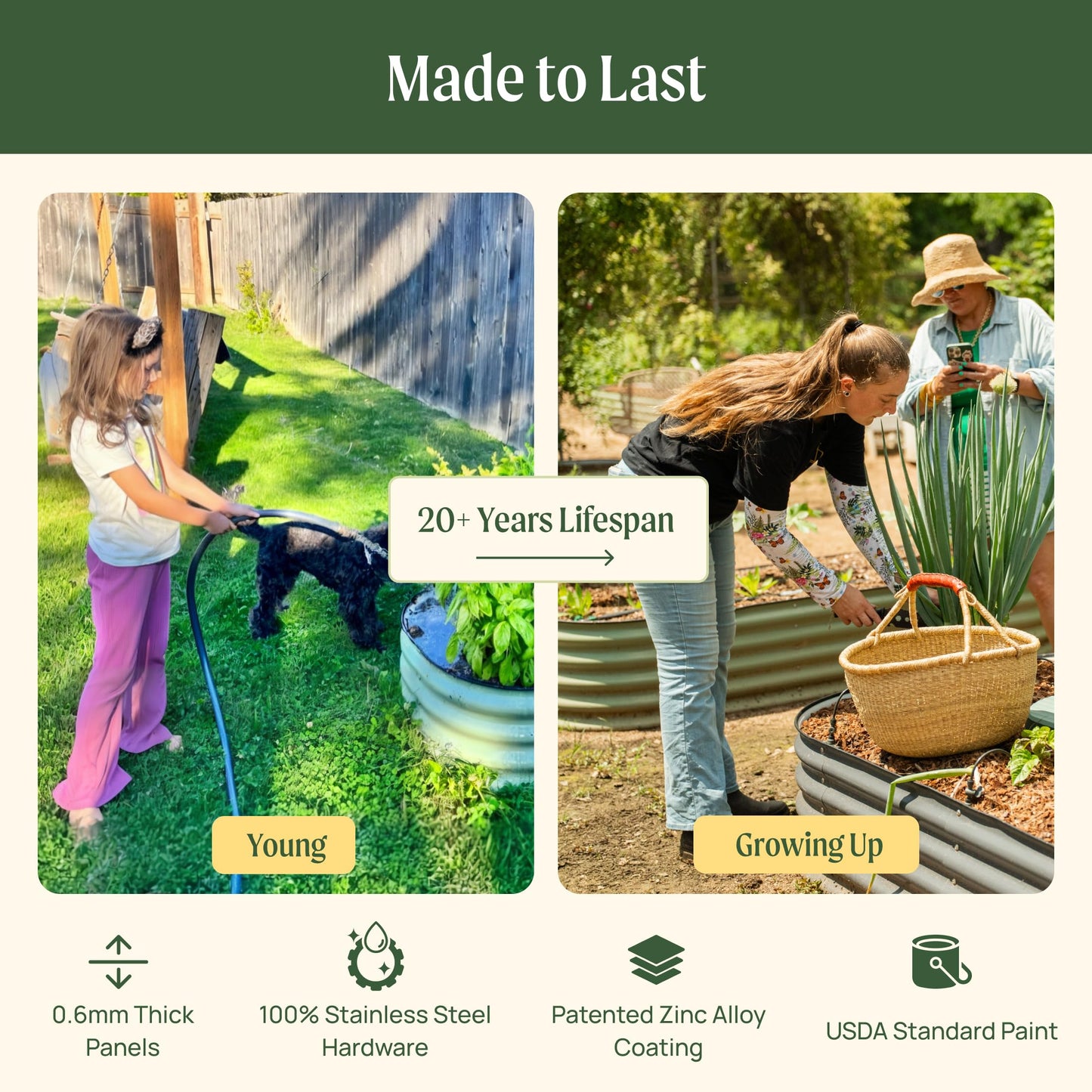Vego garden Raised Garden Bed Kits, 17" Tall 6 in 1 Modular Metal Raised Planter Bed for Vegetables Flowers Patio Ground Planter Box-Olive Green