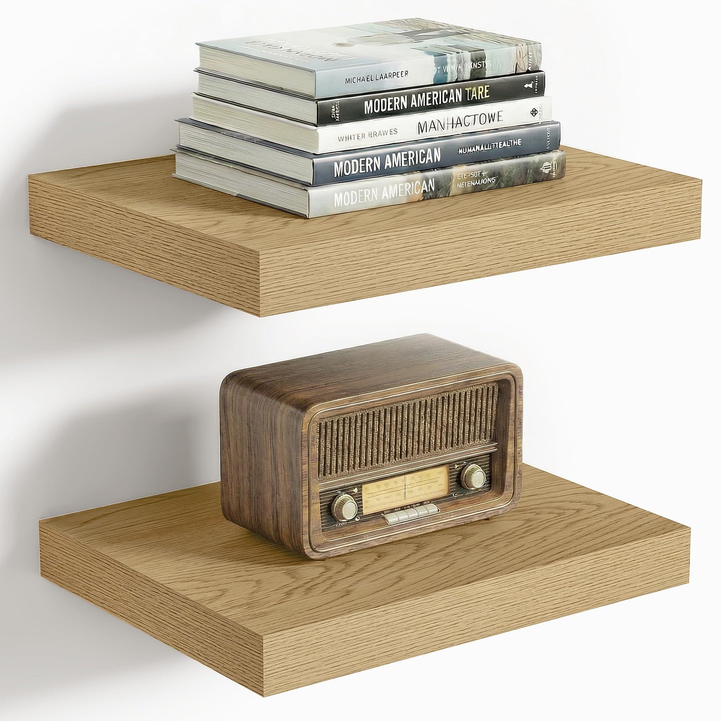 Vivelove 10" Deep Floating Shelves Over Toilet, 10.2" Wall Shelves for Bathroom Bedroom Kitchen Living Room Laundry Room, Modern Rustic Shelves for Home Decor, 10.2"x10.2"x1.5", Set of 2, Oak