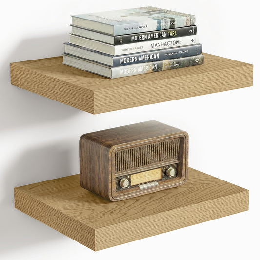 Vivelove 10" Deep Floating Shelves Over Toilet, 10.2" Wall Shelves for Bathroom Bedroom Kitchen Living Room Laundry Room, Modern Rustic Shelves for Home Decor, 10.2"x10.2"x1.5", Set of 2, Oak