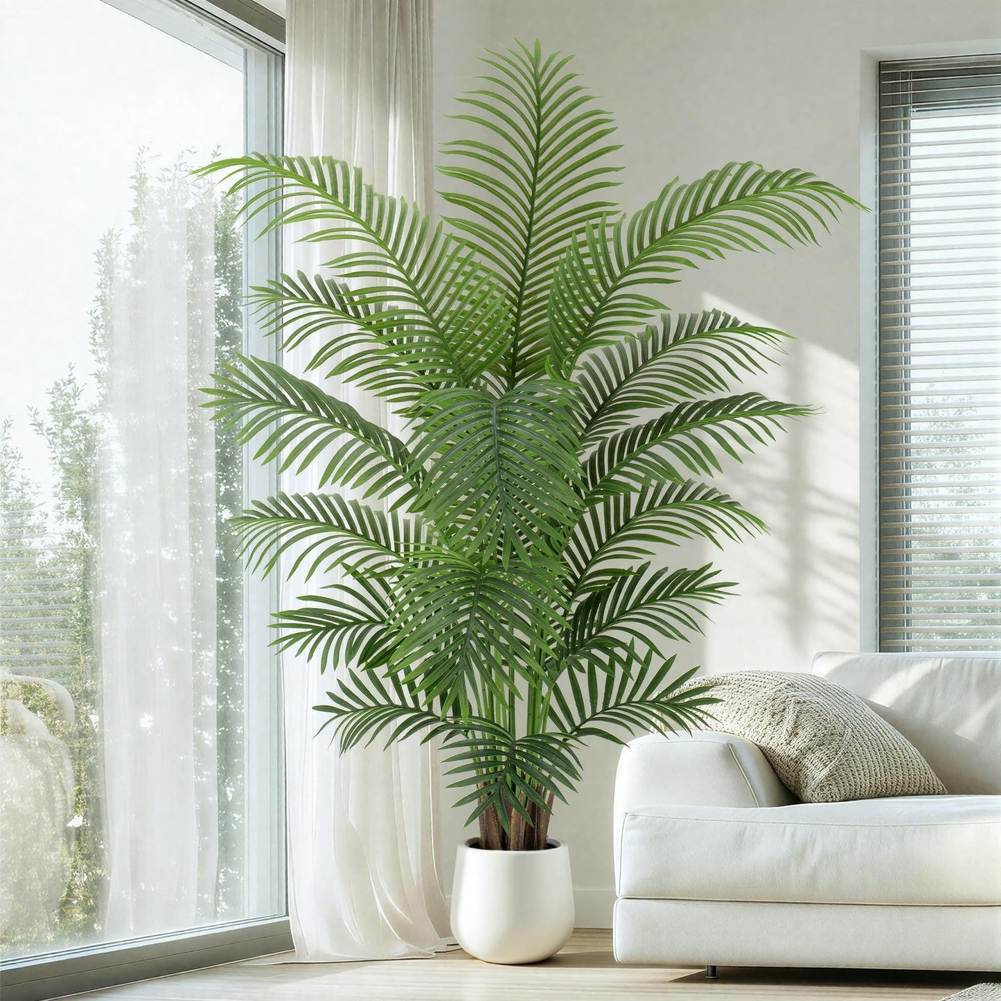 ZEEOZE 6ft Artificial Palm Tree Tall Faux Palm Tree Indoor Large Fake Plants with 18 Trunks Artificial Plants with White Pot Lifelike Leaves for Home Office Decor Living Rooms Bedrooms