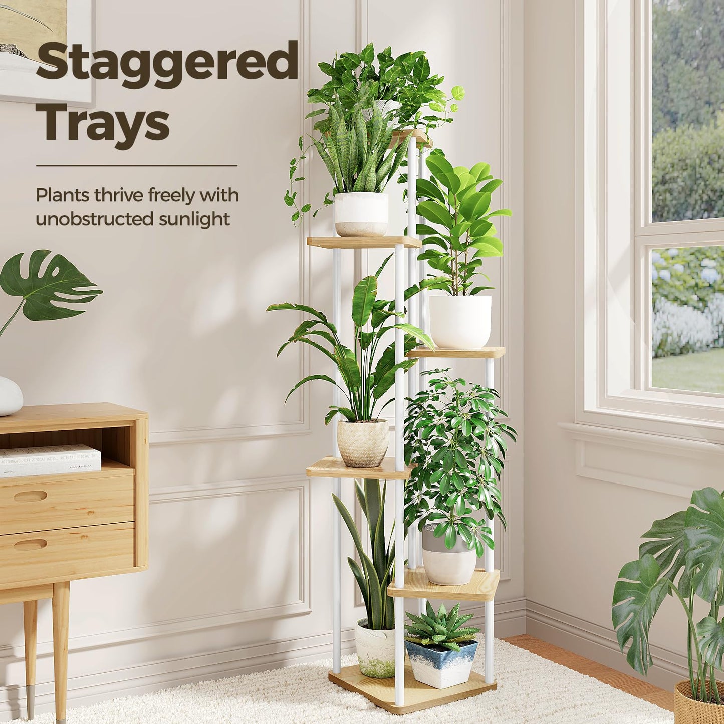 Bamworld White Plant Stand Indoor 6 Tier Metal Plant Shelf for Multiple Plants Tall Flower Stand for Patio Garden Balcony Living Room Bedroom