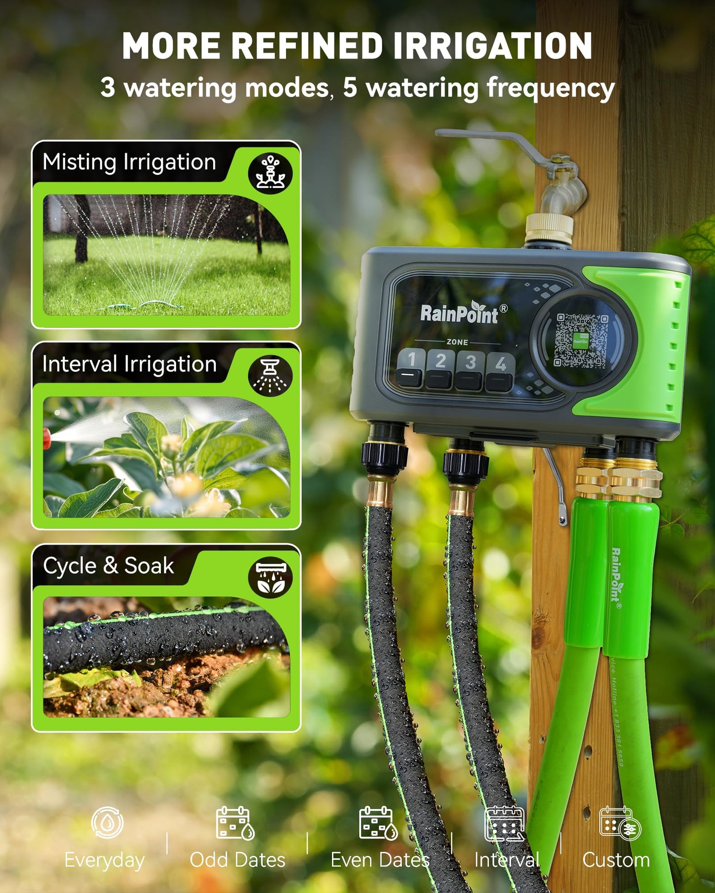 RAINPOINT WiFi Sprinkler Timer 4 Zone, Outdoor Smart Water Timer for Garden Hose with Brass Inlet&Outlet, Custom Programs via APP/Voice Control for Automatic Watering System
