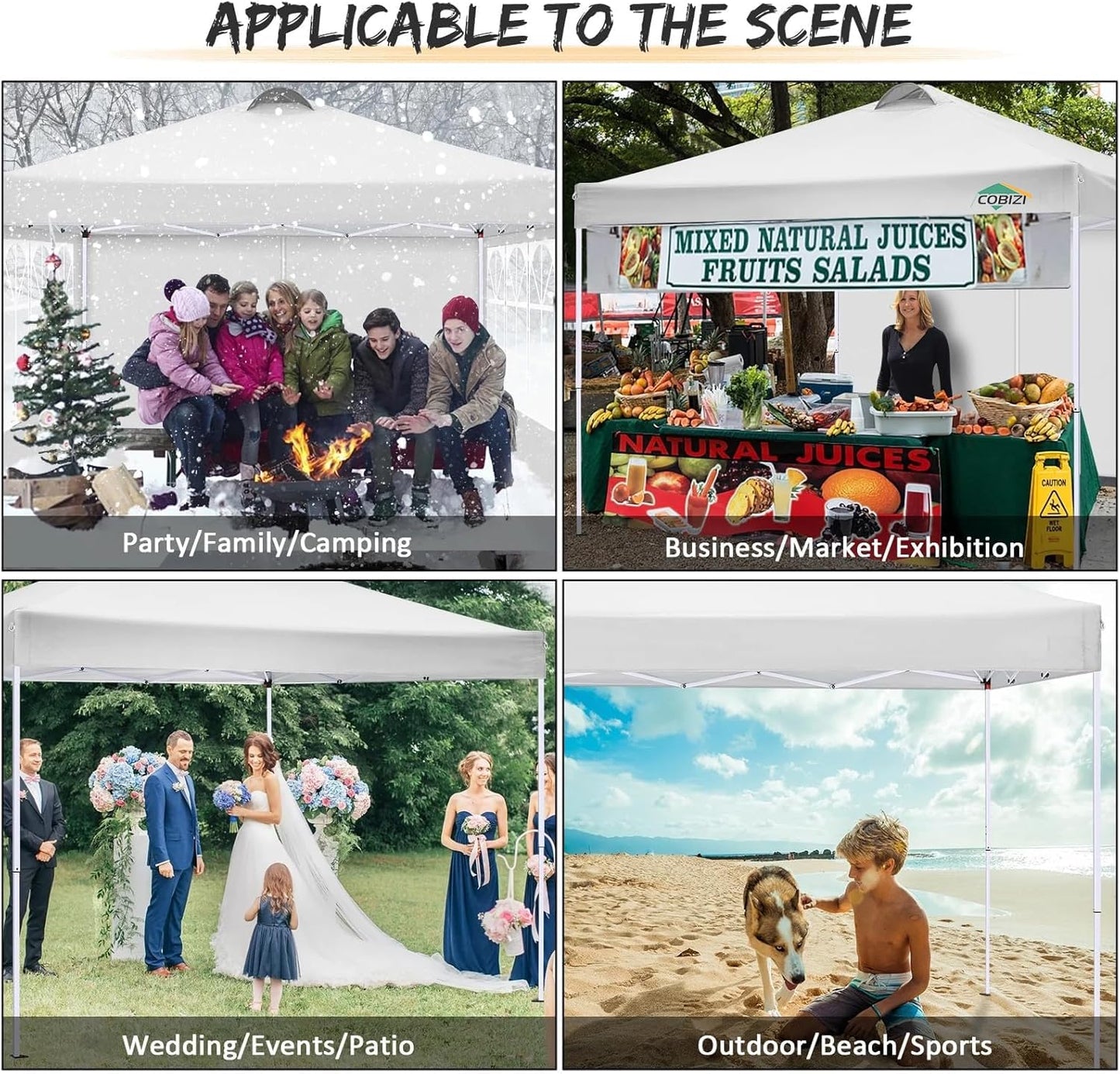 COBIZI 10x10 Pop Up Canopy Tent, One Push Outdoor Gazebo with 4 Removable Sidewalls & Air Vent, Waterproof Commercial Easy Up Adjustable Canopy with 4 Sandbags, 4 Stakes & 8 Ropes for Party, White