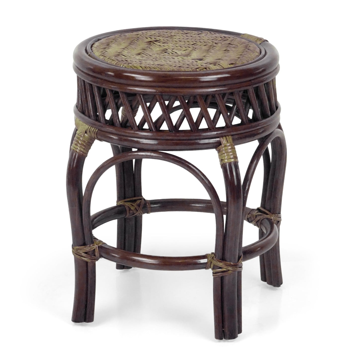 Ginger Handmade Rattan Wicker Stool Fully Assembled Dark Brown