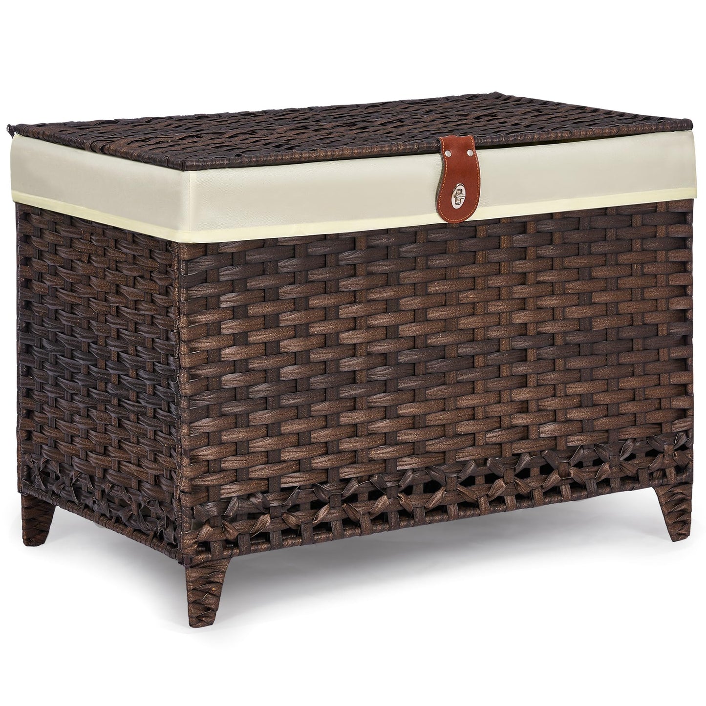 Honjourai Wicker Storage Basket with Lid,Rattan Shelf Basket with Removable Liner Bag,160L Storage Bin,Storage Trunk with Heightened Feet,Storage Container for Wardrobe,Home Organizer