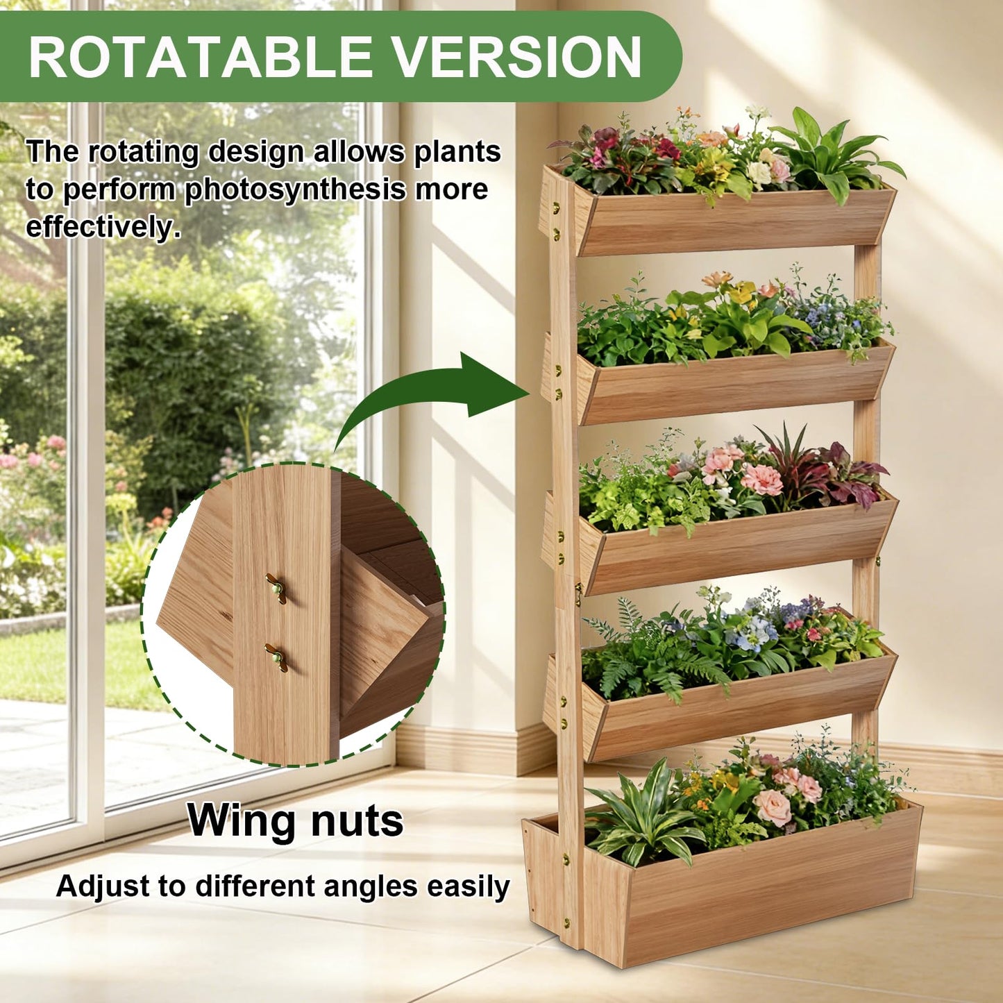 Baotree 5 Tiers Vertical Wooden Raised Garden Bed, Tiered Standing Garden Planters Outdoor, Garden Tower Wooden Planter Box for Planting Herbs Flowers Vegetables Indoor Outdoor Gardening