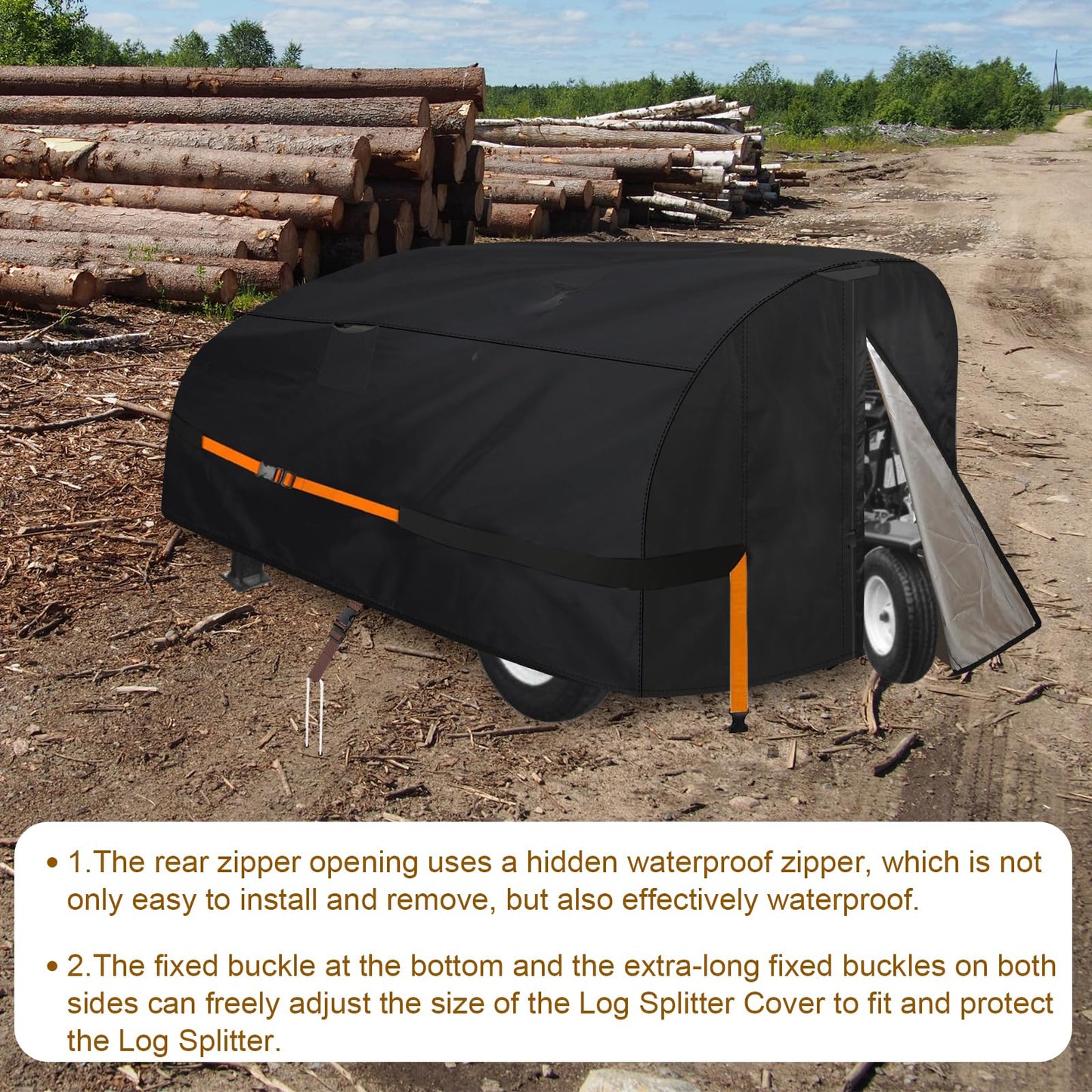 Goctoke Log Splitter Cover 1200D Heavy Duty Windproof for 15-60ton Electric Wood Splitter Cover All Weather Protection Log Splitter Accessories (94.5" L X 49.6" W X 41.7" H)