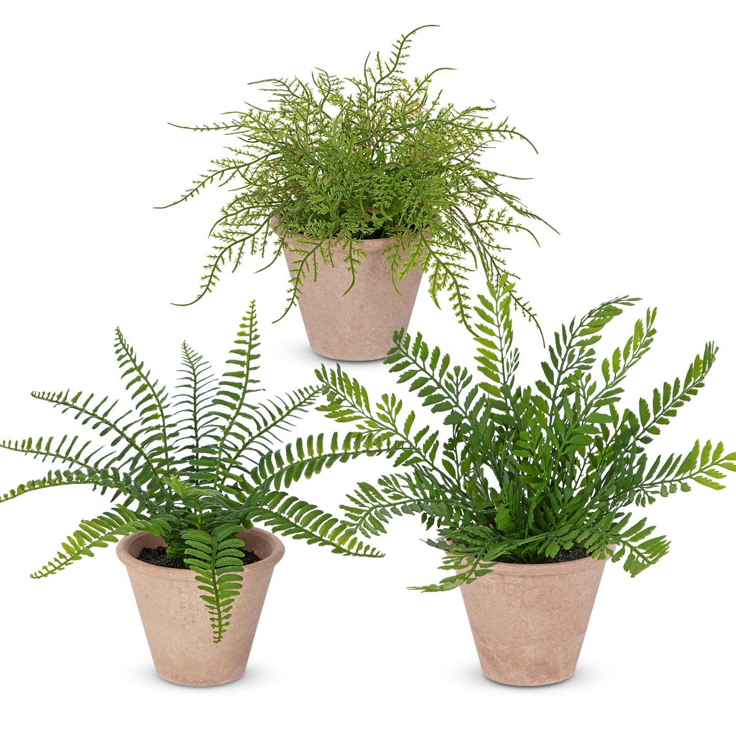Nature Crafted 3 Pack Artificial Fern Plant, Small Fake Plants in Pot, Faux Fern Plant for Home Office Farmhouse Living Room Bathroom Kitchen Tabletop Desk Shelf Decoration