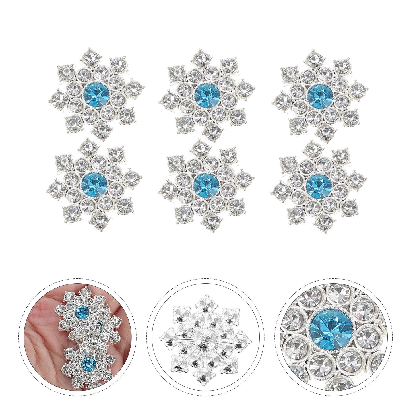 30pcs Crystal Rhinestone Snowflake Buttons Flatback Embellishments for Craft DIY Jewelry Scrapbooking