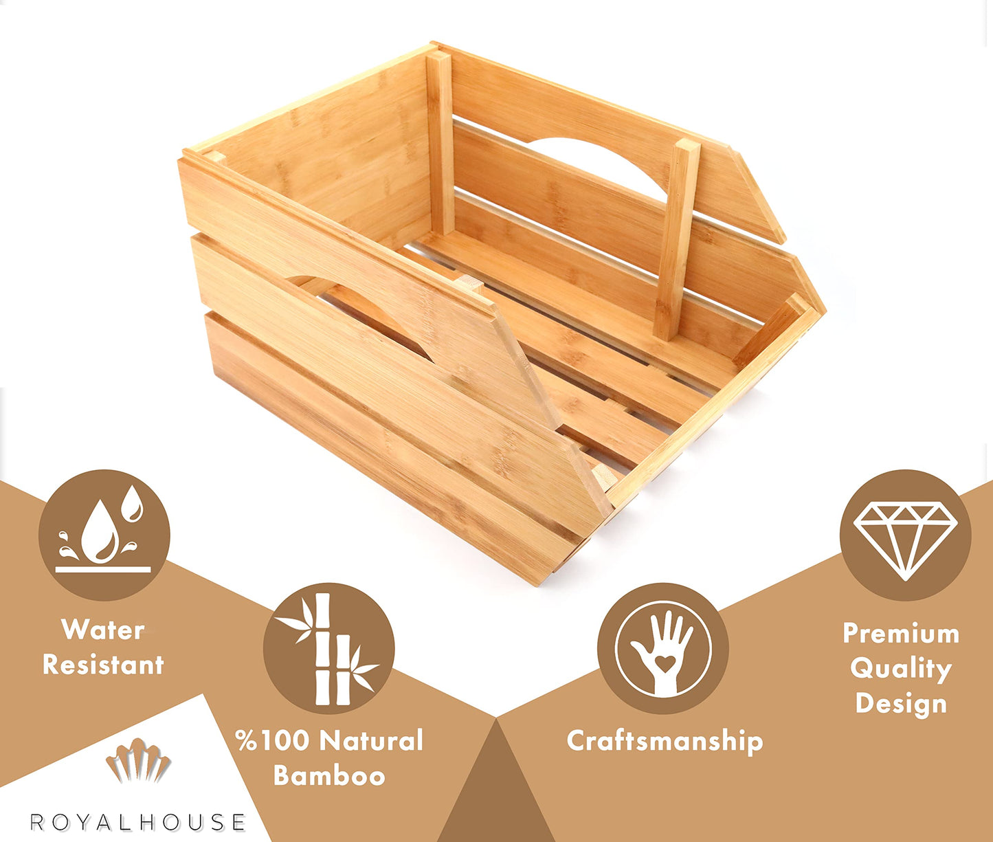 ROYALHOUSE Bamboo Fruit Bowl, Fruit & Vegetable Storage For Kitchen Countertop, Bamboo Fruit Basket, Tabletop Fruit Serving Bowl