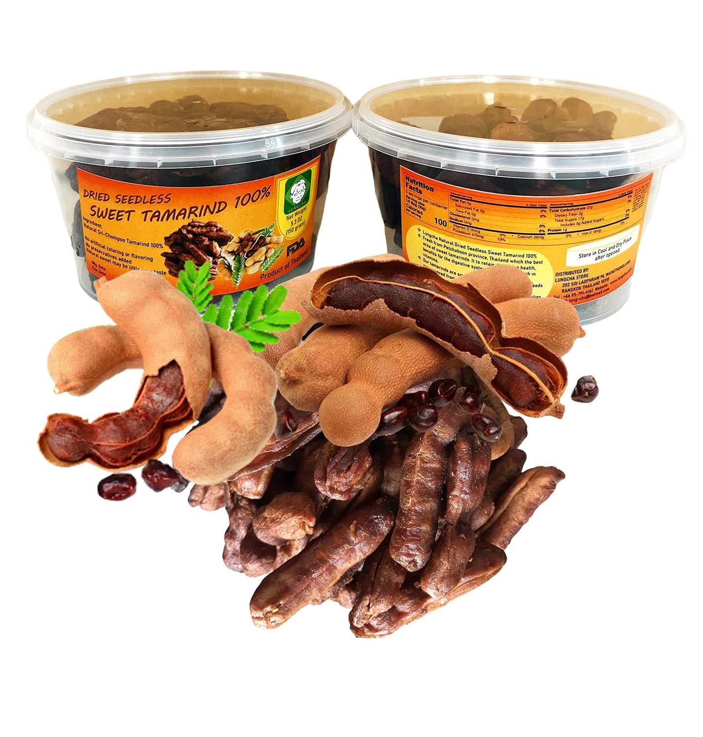 Seedless Fresh Dried Real Fruit Tamarind See-Chom-Phoo little Sour and Sweet small pieces 150 g. (5.29 Oz.)