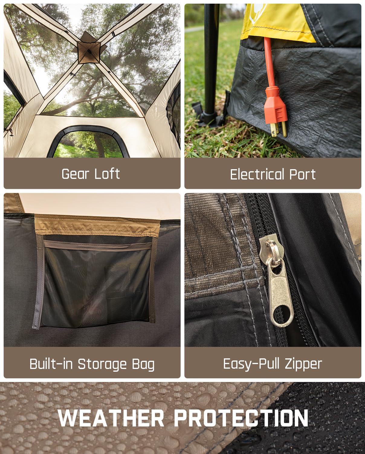 FanttikOutdoor Zeta C4 Pro Camping Tent 4 Person Instant Cabin Tent Setup in 60 Seconds with Rainfly & Windproof Portable with Carry Bag for Family Camping & Hiking, Khaki