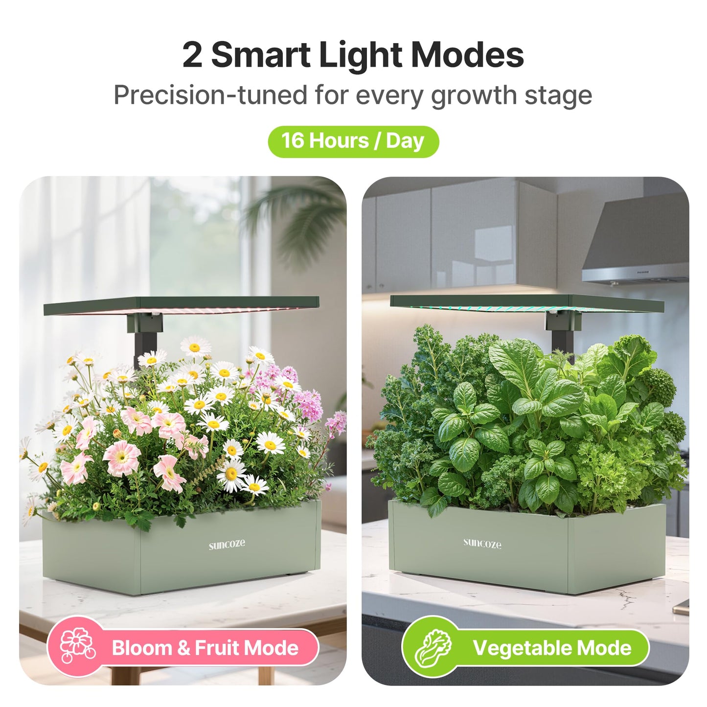 SUNCOZE Hydroponics Growing System Kit, 20 Pods Indoor Herb Garden with 10L Water Tank & Adjustable Height 25", 30W LED Grow Light, LCD Display with Veg/Flower Modes, Pump & Low Water Reminder, Green