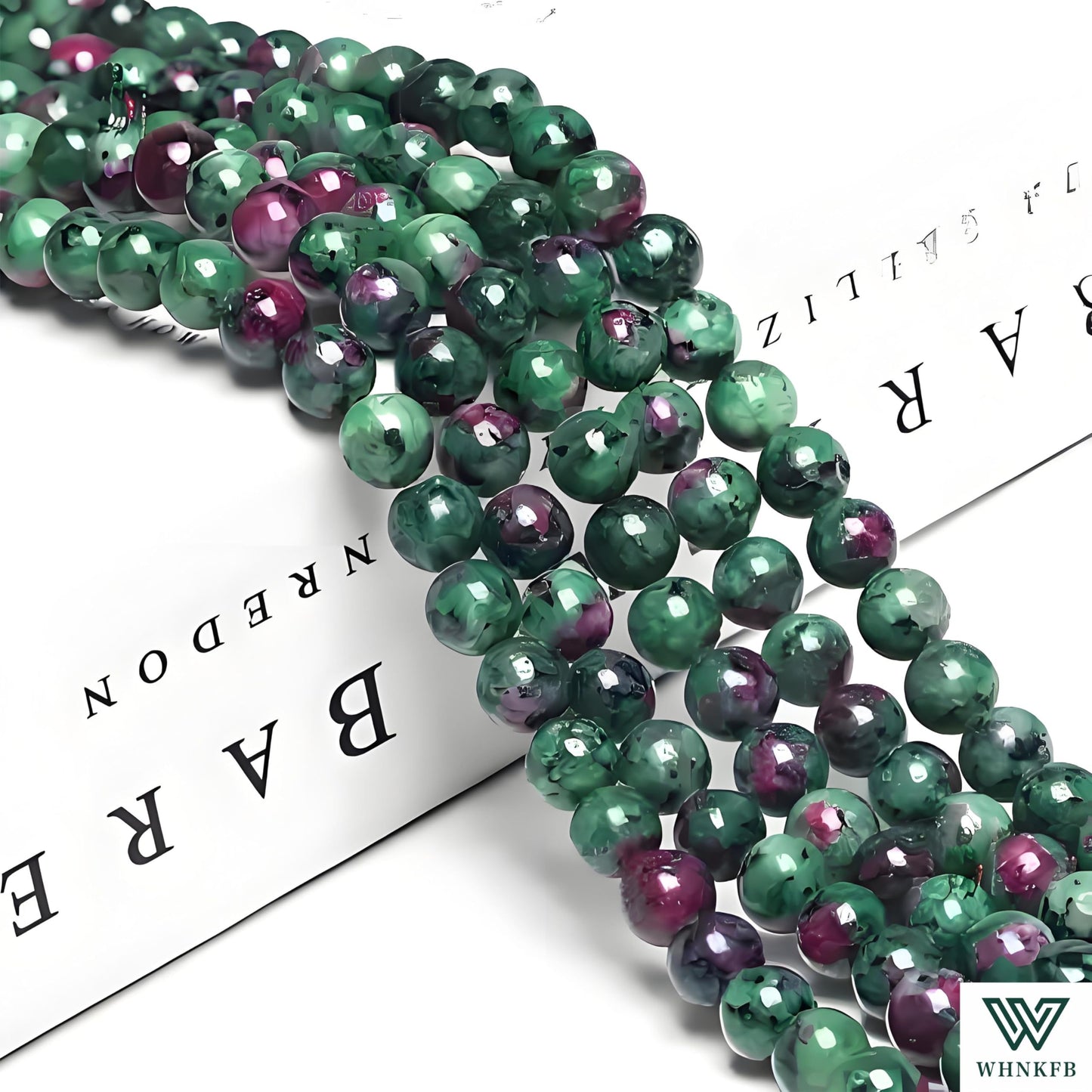 WHNKFB 10mm 50PCS Natural Ruby Zoisite Round Beads, Red-Green Loose Gemstone Beads for Jewelry Making Craft - 4mm 6mm 8mm 10mm Options with Free Elastic Cord