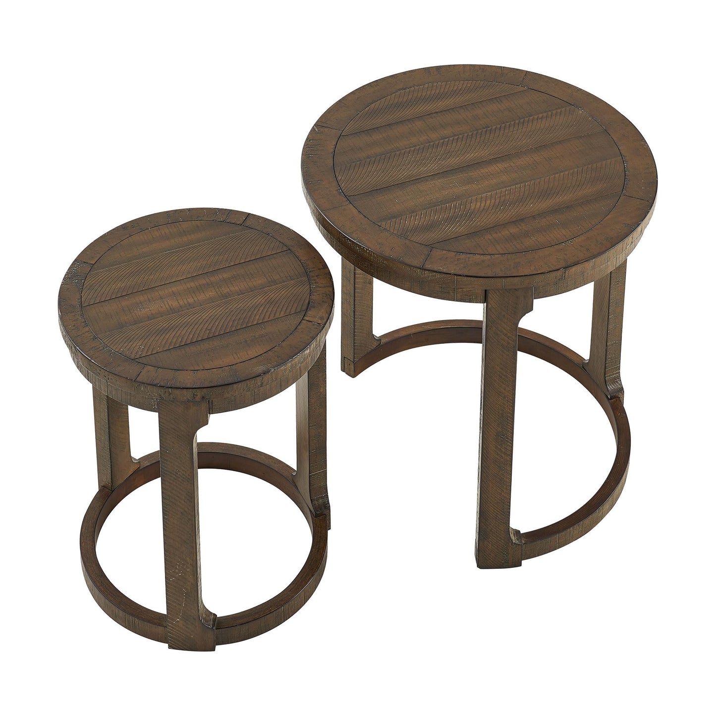 WILLIAMSPACE 24" Round Nesting Coffee Table Set of 2, Solid Wood Coffee Tables Mid Century Rustic Farmhouse Side End Tea Table for Living Room, Apartment (Drak Brown)