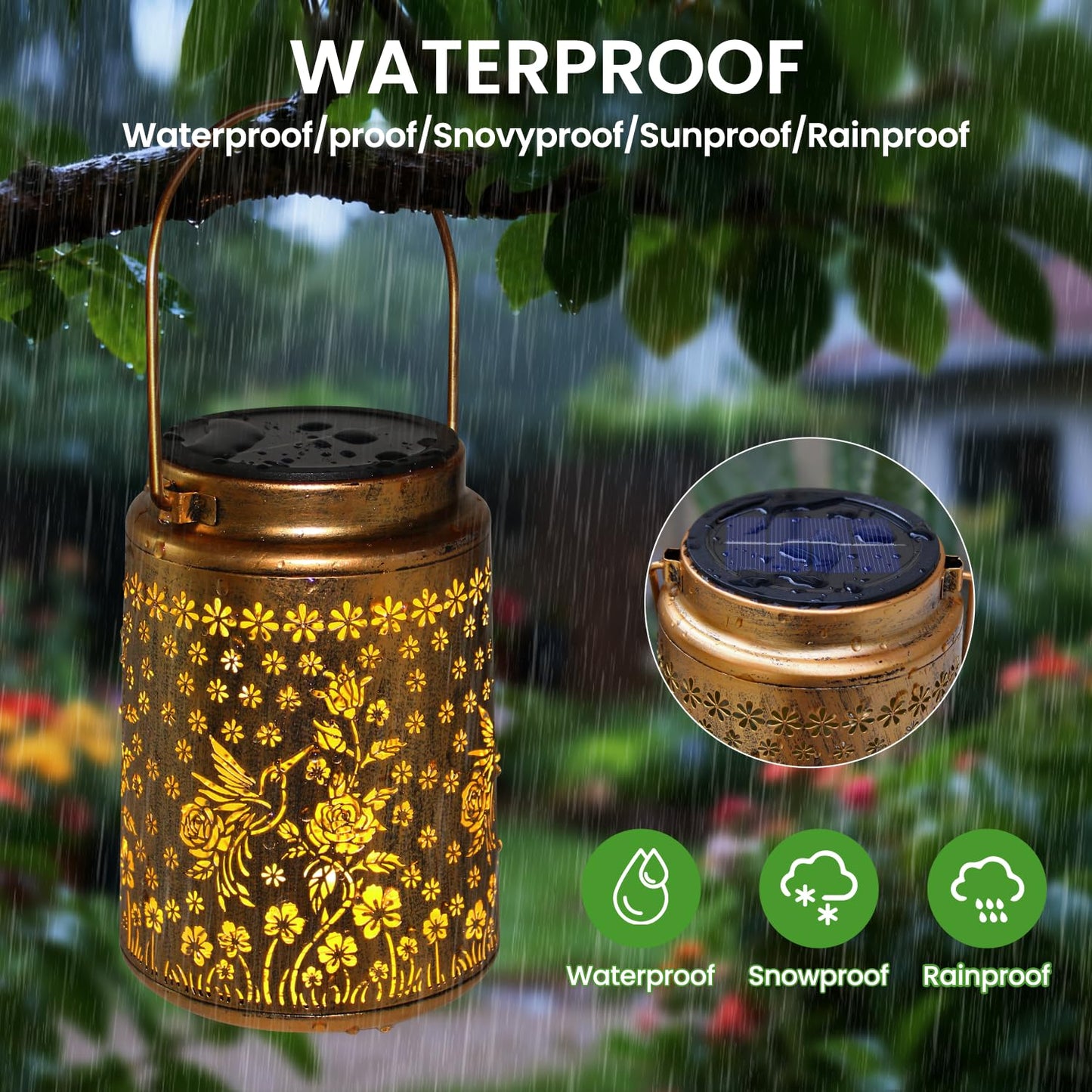 Babineto 2 Pack Solar Lanterns Outdoor Waterproof Hummingbird Garden Decor Gift for Women, Mom, Grandma, Metal LED Decorative Hanging Light for Yard, Patio, Lawn