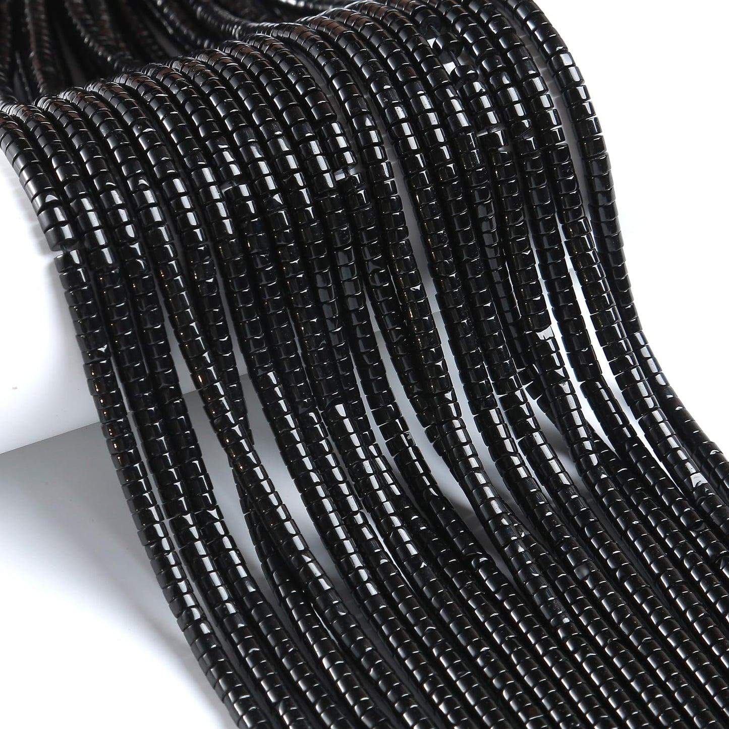 150pcs 2x4mm Natural Black Agates Stone Tube Shape Beads Loose Flat Round Cylinder Flat Spacer Green Stone Beads for Bracelet Earrings Jewelry Making