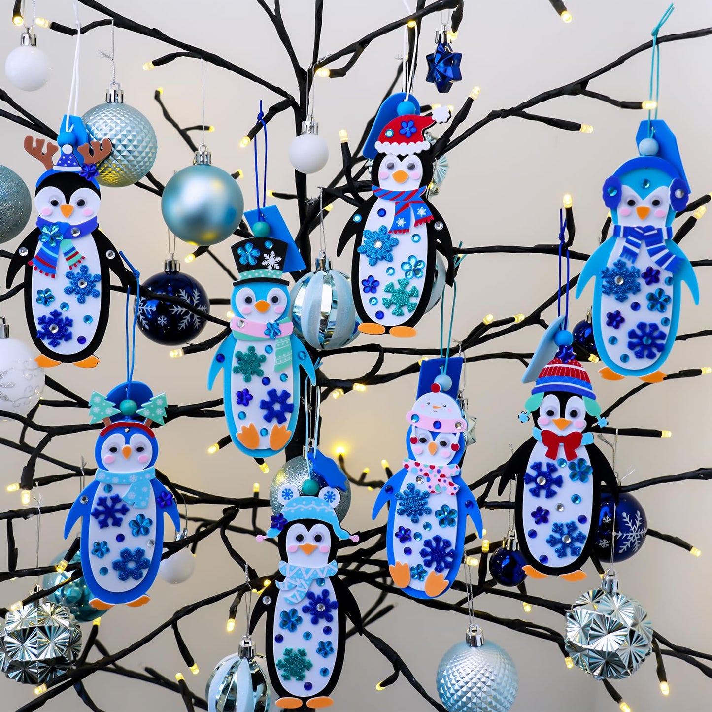 Winlyn 24 Sets Winter Decorations DIY Penguin Ornaments Bookmarks Christmas Craft Kits Foam Penguin with Snowflake Foam Stickers for Kids Holiday Seasonal Gift Home Classroom Activities Party Favors