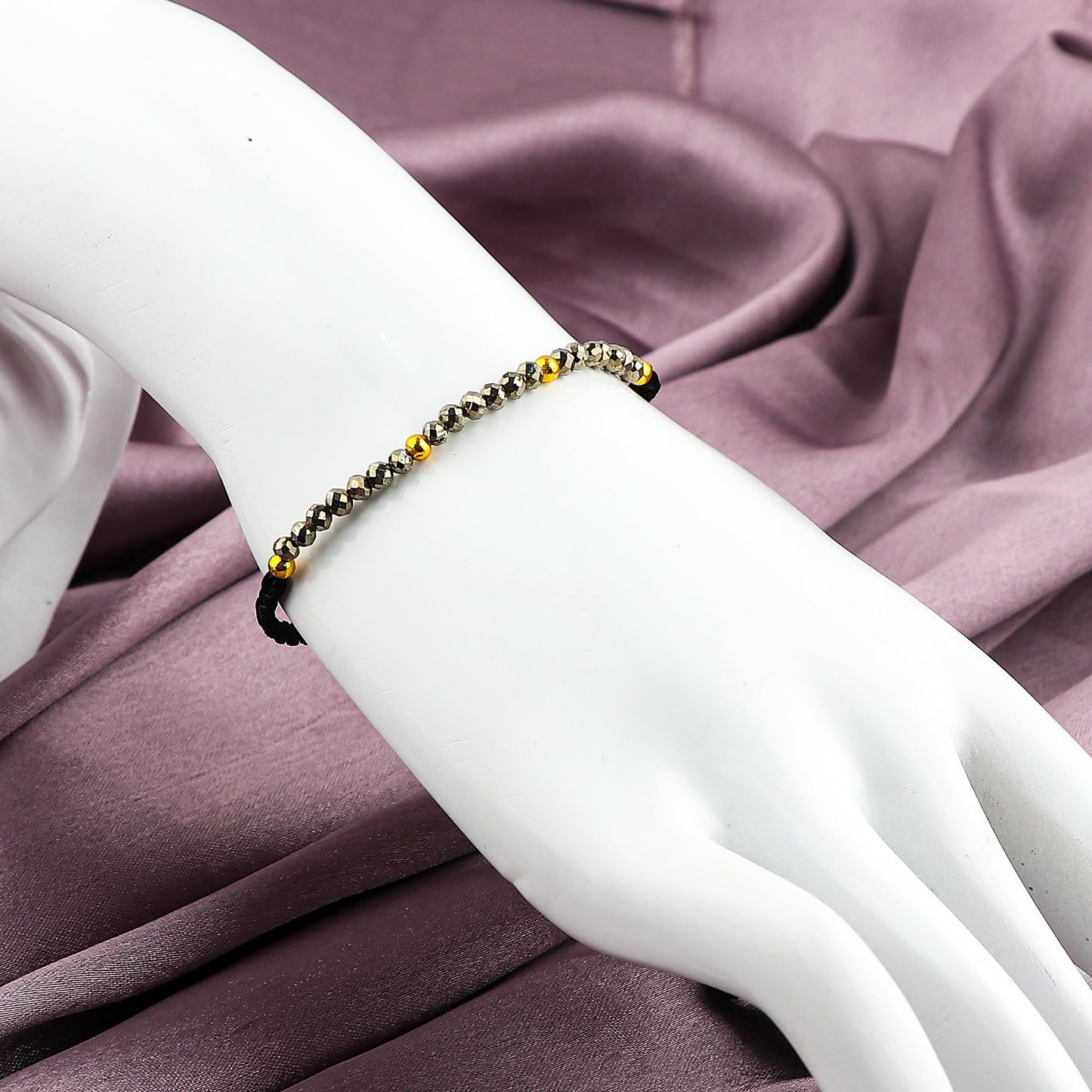 GEMSYMPHONY Pyrite Gemstone Beads Braided Bracelet – 3.5mm Natural Stone Beads, Handmade Adjustable Braided Rope Bracelet, Healing Crystal Jewelry for Men & Women, Unisex Boho Gift (Pyrite)