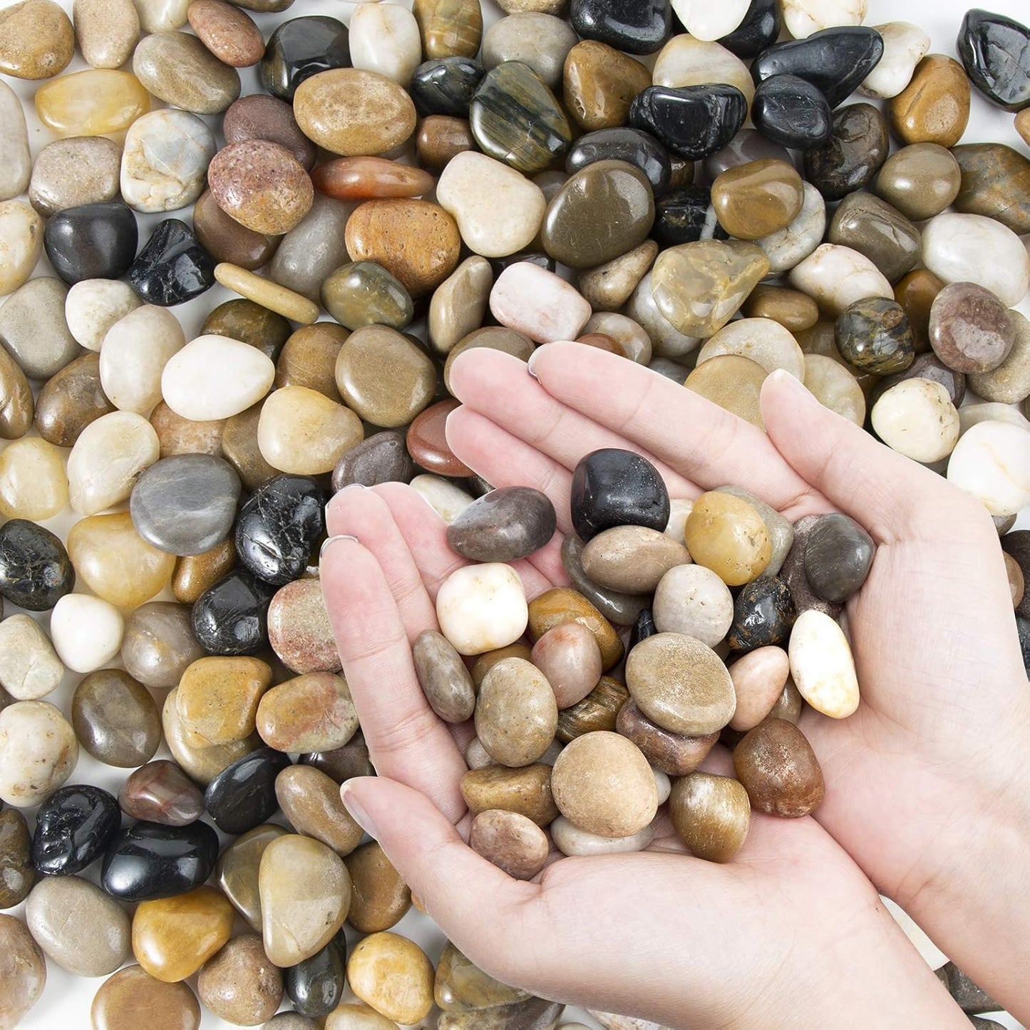 OUPENG Pebbles Polished Gravel, Natural Polished Mixed Color Stones, 0.5-1.2 inch Small Decorative River Rock Stones 5 Pounds (80-Oz)
