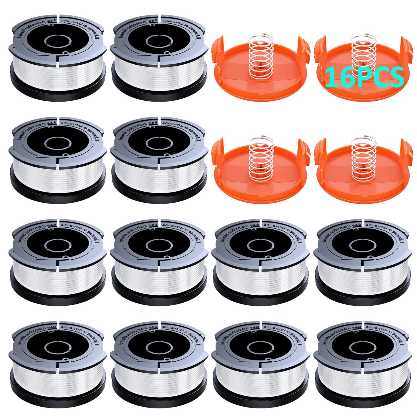 YWTESCH 16 Pack Weed Eater String Compatible with Black+Decker, 360ft 0.065" AF-100 Replacement Spool, Autofeed String Trimmer Line Fit for Black+Decker Weed Wacker(12 Spools,4 Spool Caps,4 Springs)