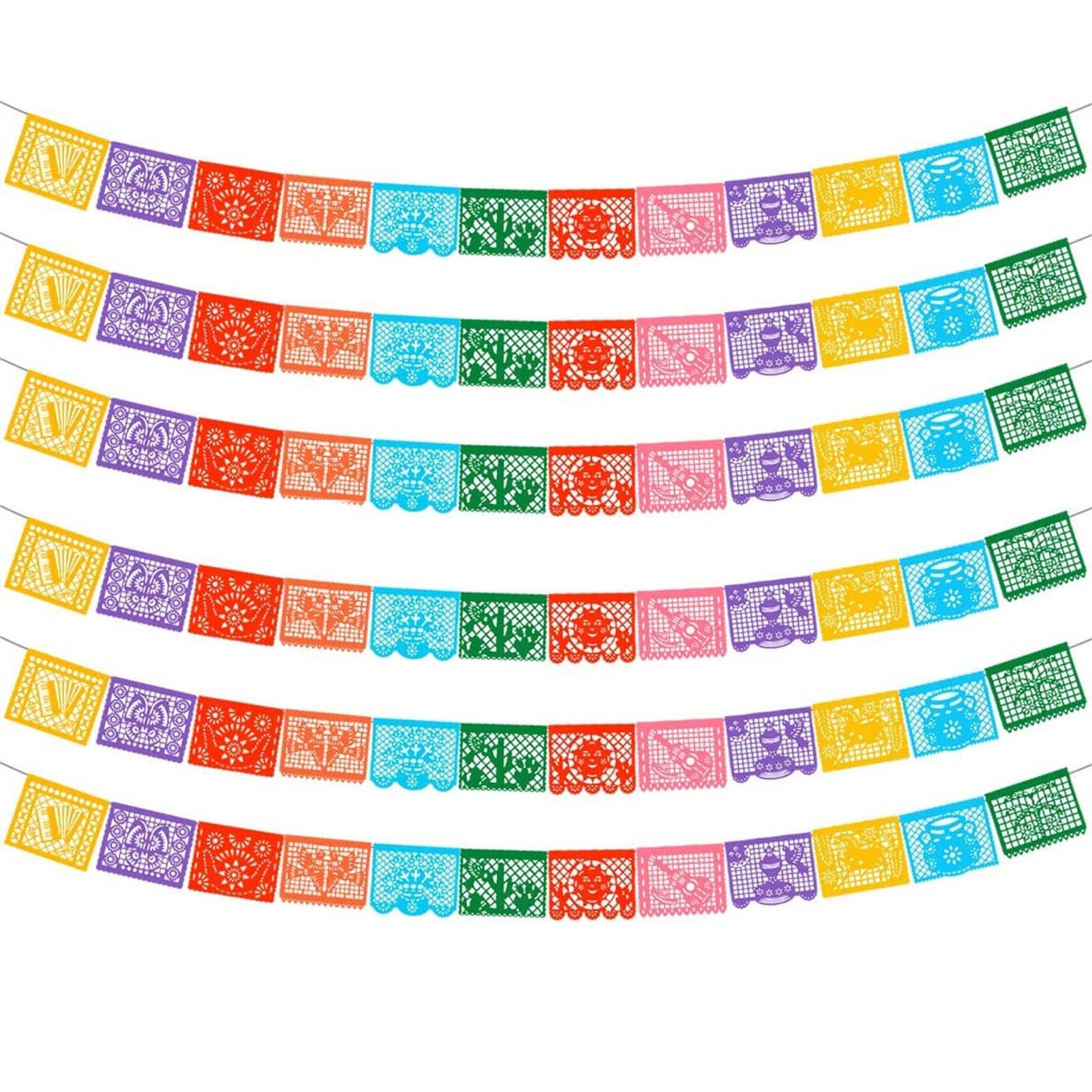 DUNCHATY 6 Pack Mexican Banner - 132Ft(22ft x 6) Papel Picado Fiesta Decorations Cinco de Mayo Día de Muertos Birthday Party Supplies - 12 Patterns with String Waterproof Plastic Indoor Outdoor