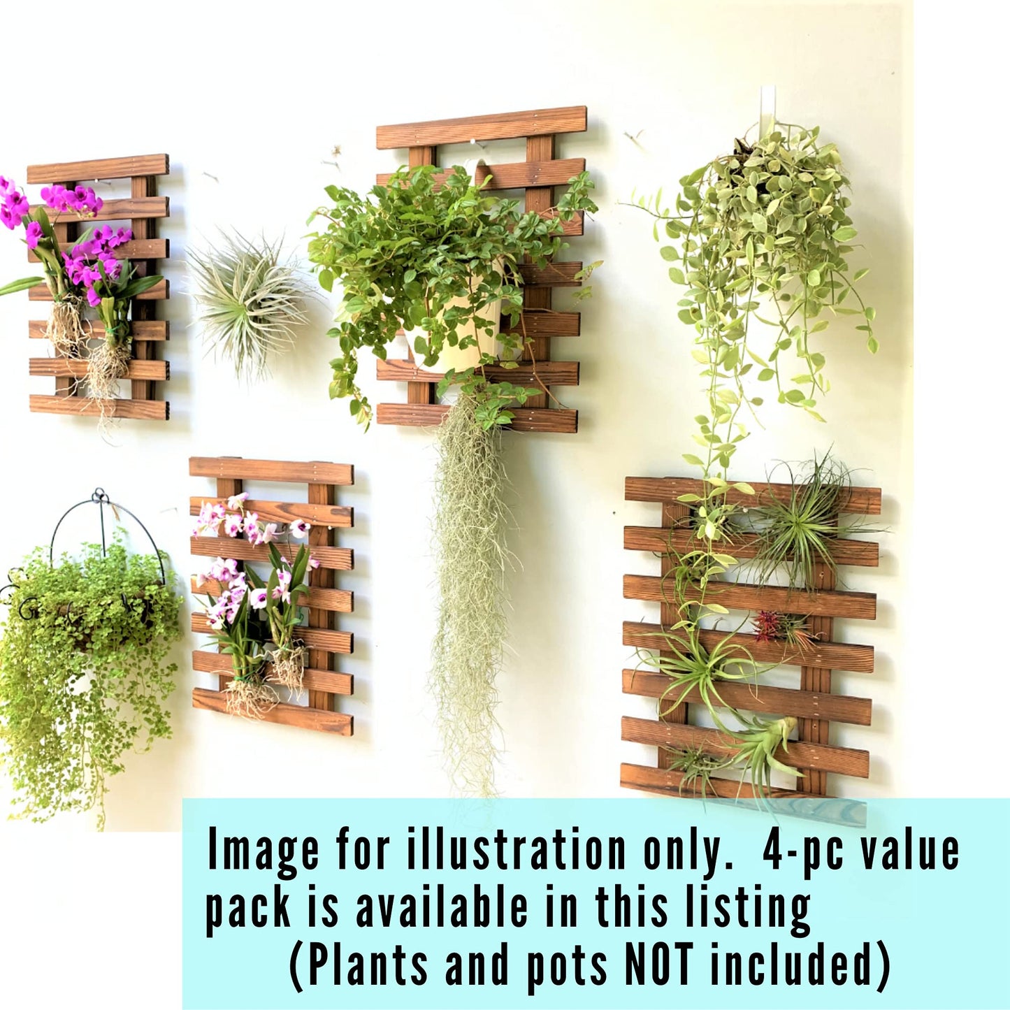 ShopLaLa Wall Planter for Climbing Plants Outdoor - Wooden Hanging Living Vertical Garden Outdoor Indoor Plant Stand Large Tall Long Ladder Vinyl Plant Hanger for Hanging Flower Pots 59" (150cm)