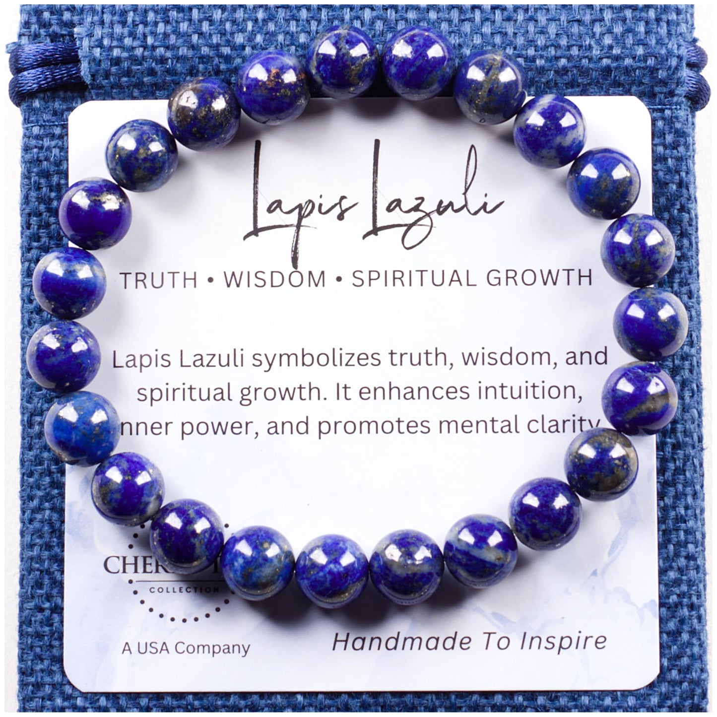 Cherry Tree Collection Lapis Bracelet – Genuine Blue Lapis Lazuli Beaded Bracelet, Handmade 8mm Stone Bracelet for Men & Women, Healing & Positive Energy, Sizes S/M/L, Gift Ready (Small)