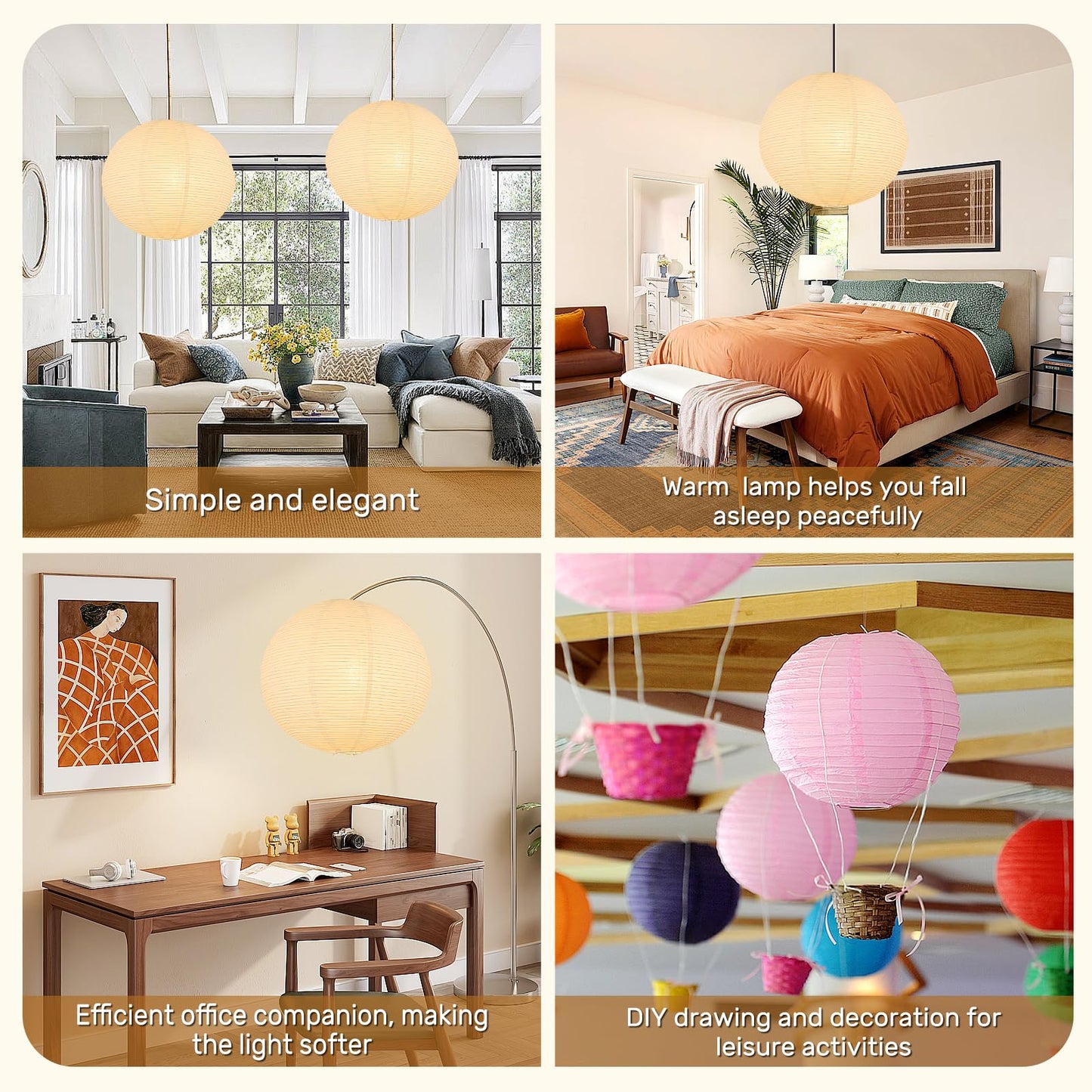 White Round Paper Lantern Lampshade, 12"x12'' Small Paper Lanterns Pendant Light Shade, Chinese Foldable Design for Living Room, Bedroom, Ceiling Lampshade Party Decor