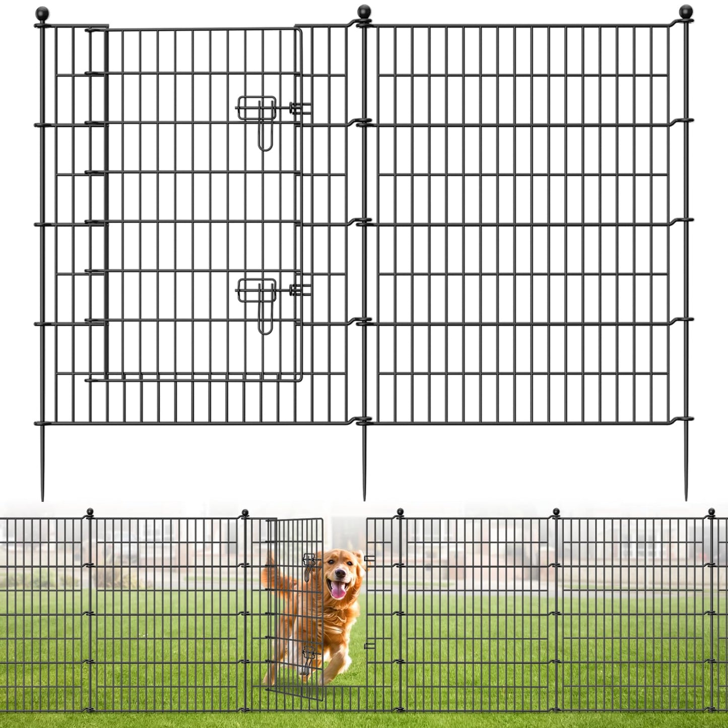 5 Panels No Dig Decorative Garden Fence with Gate, 40 in(H) X 11.8 ft(L) Outdoor Dog Rabbits Fence, Animal Barrier Pet Fencing Rustproof Metal Wire Panel Border for Yard, Patio, Flower Bed
