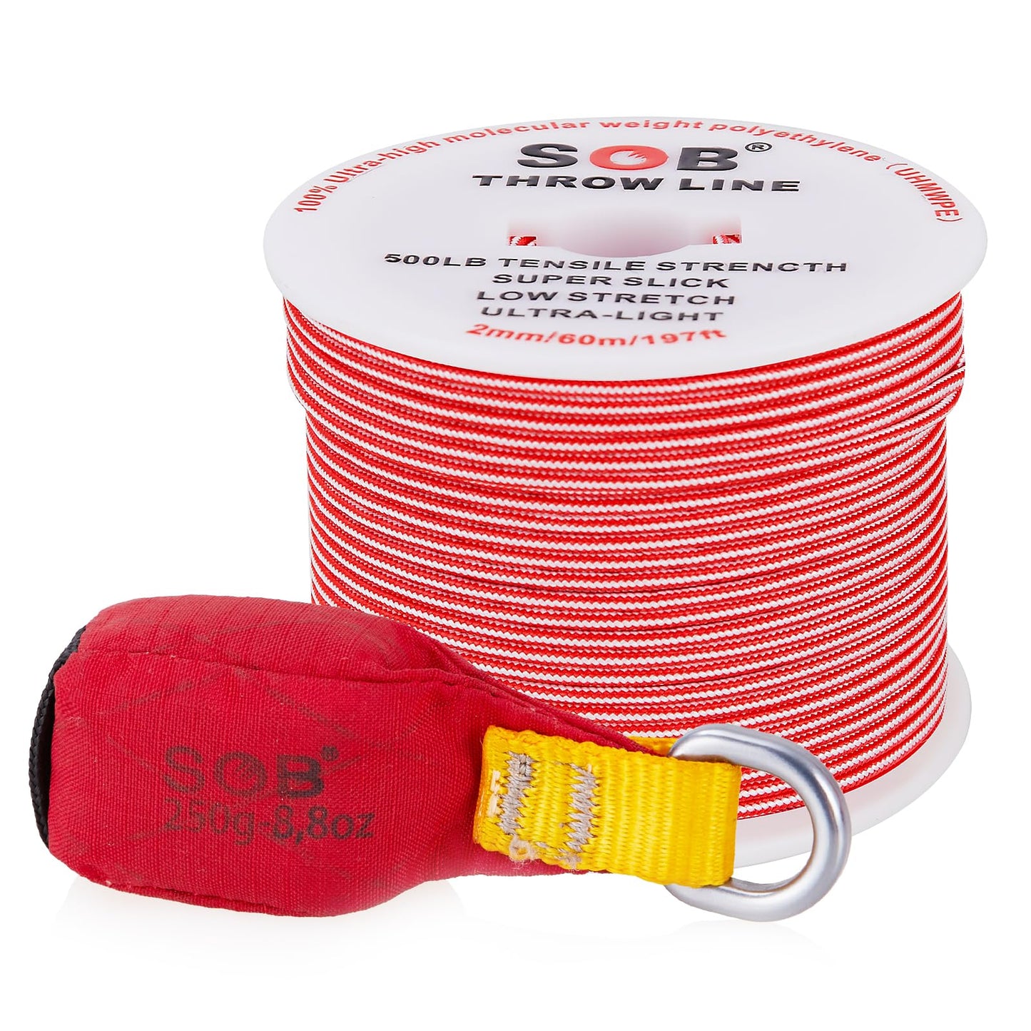 SOB Arborist Throw Line Kit with Slick Rope 197FT, Throw Weight, Reflective Storage Bag, Suit for Tree Cutting,Camping, Trimming, Hanging Swing ﻿ (197FT Rope with 8.8Oz Throw Bag)
