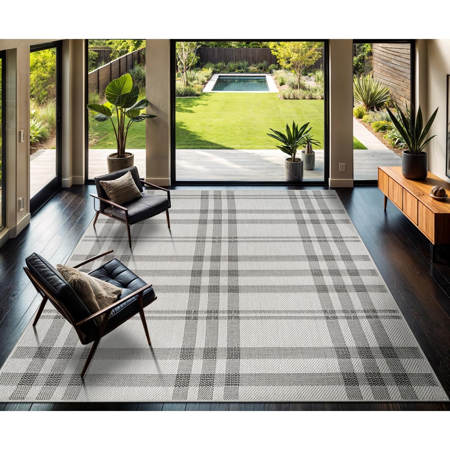 CAMILSON Easy Jute Rug 10x14, Indoor Outdoor Off-White Color Fiber Area Rugs for Living Room Patio and Dining Room Rug, Checkred Boho Woven Design, Easy-Cleaning, Washable Outside Carpet (10 x 14)