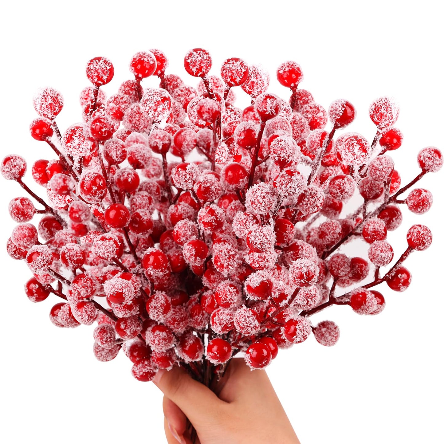 FOIMAS Snow Frosted Artificial Red Berry Stems,24 Pack Christmas Berry Spray Picks Holly Berries Branches for Christmas Tree DIY Craft Home Decoration