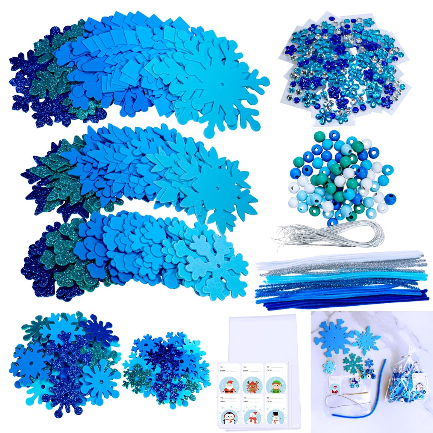 Winlyn 24 Sets Christmas Craft Kits Winter Crafts DIY 3D Snowflake Tree Ornaments Decorations Art Sets Foam Snowflake Christmas Arts and Crafts for Kids Holiday Classroom Art Activities Party Favors